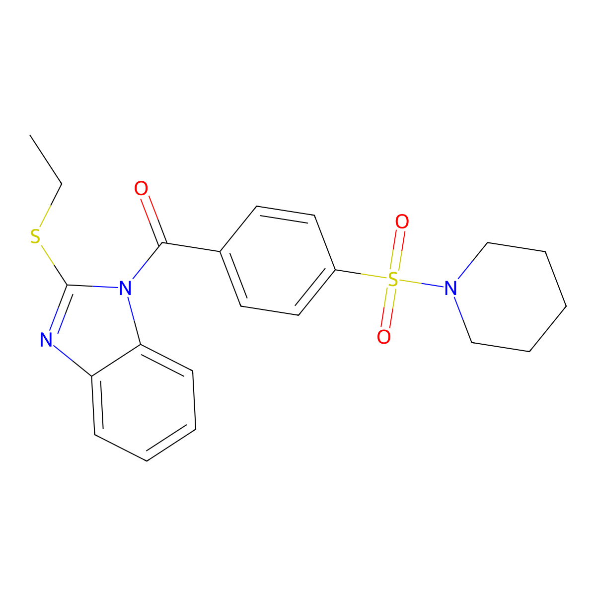 (2-(ethylthio)-1H-benzo[d]imidazol-1-yl)(4-(piperidin-1-ylsulfonyl)phenyl)methanone molecular structure, CAS 496777-81-2