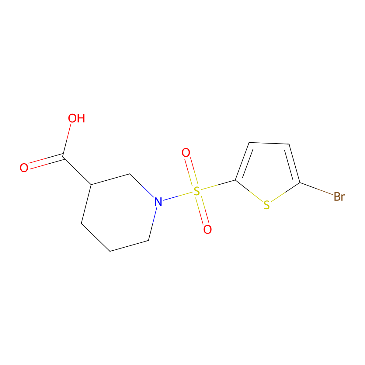 1-((5-Bromo-2-thienyl)sulfonyl)-3-piperidinecarboxylic acid molecular structure, CAS 496778-03-1