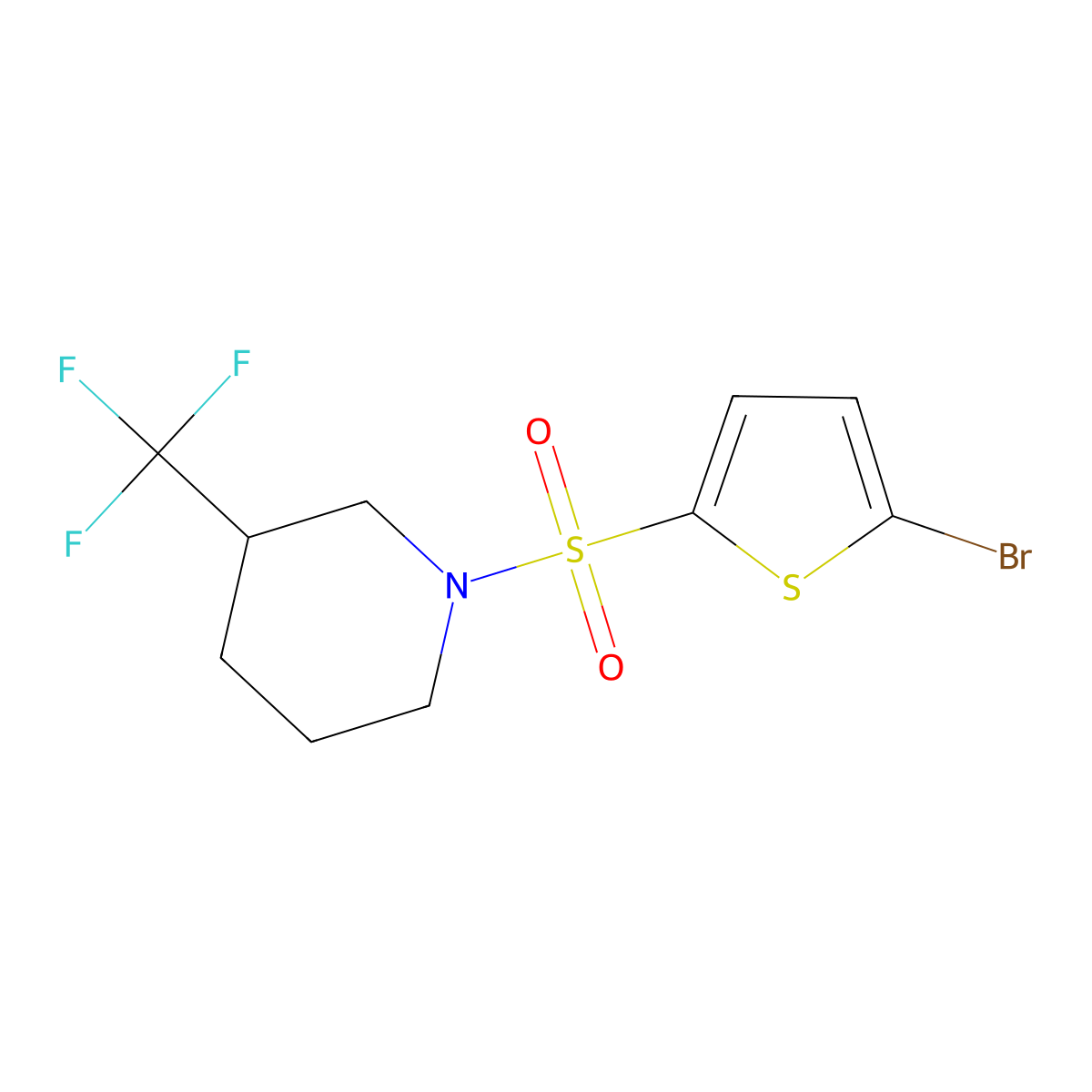 5-Bromo-2-{[3-(trifluoromethyl)piperidyl]sulfonyl}thiophene molecular structure, CAS 496778-12-2