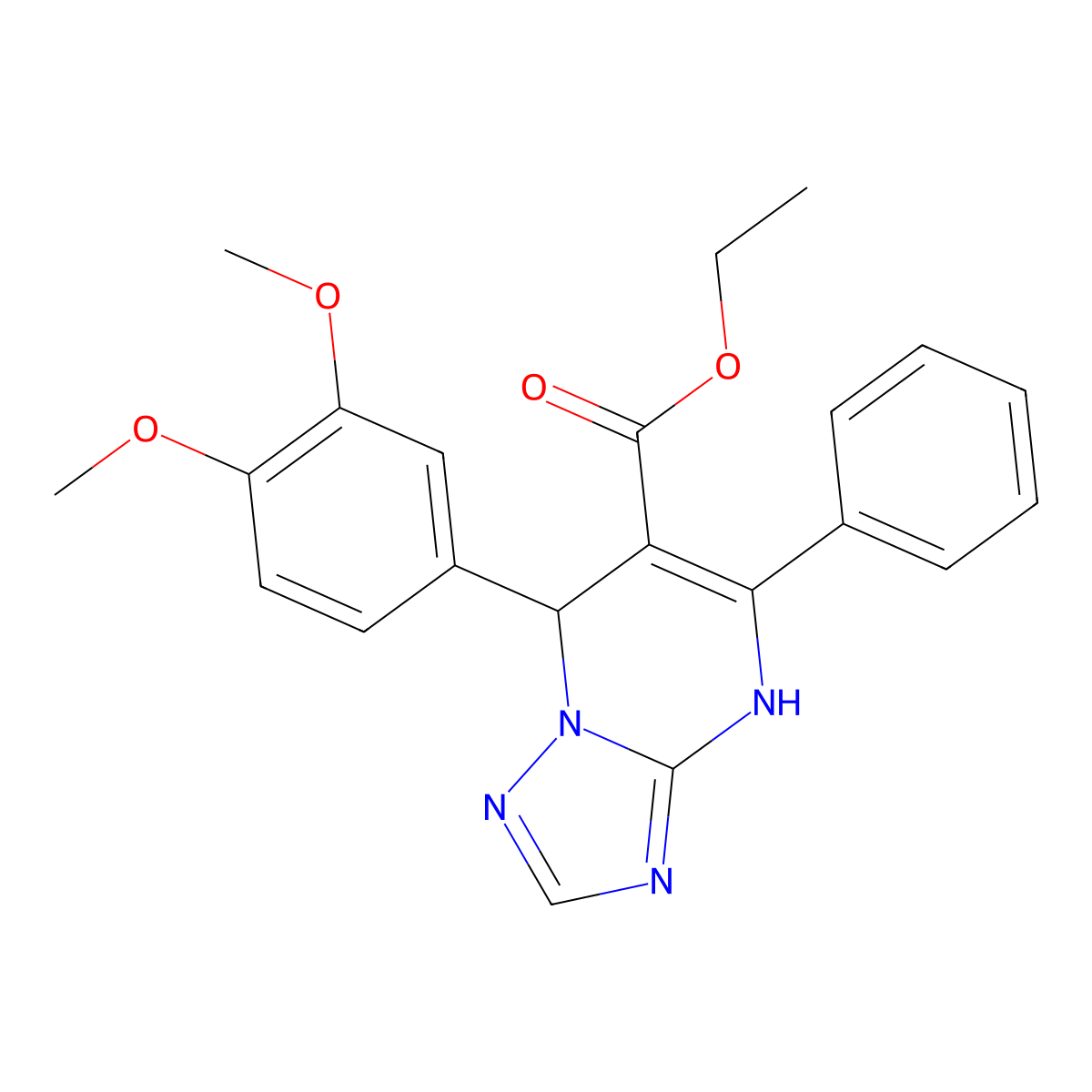 Ethyl 7-(3,4-dimethoxyphenyl)-5-phenyl-4,7-dihydro[1,2,4]triazolo[1,5-a]pyrimidine-6-carboxylate molecular structure, CAS 496778-16-6