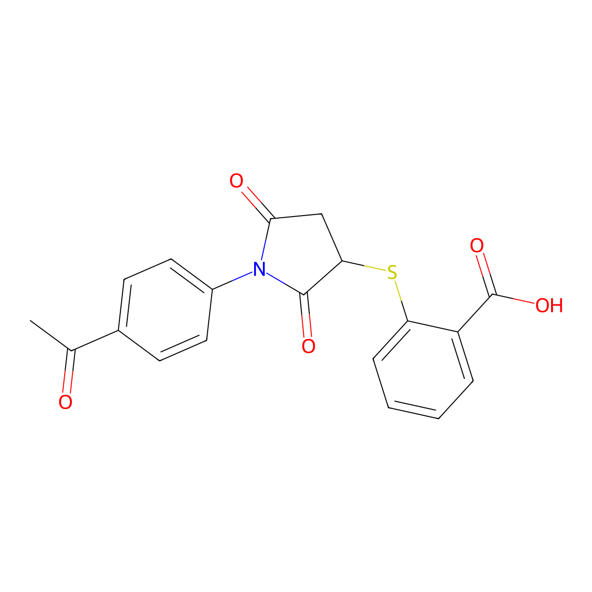 2-((1-(4-Acetylphenyl)-2,5-dioxopyrrolidin-3-yl)thio)benzoic acid molecular structure, CAS 496779-16-9