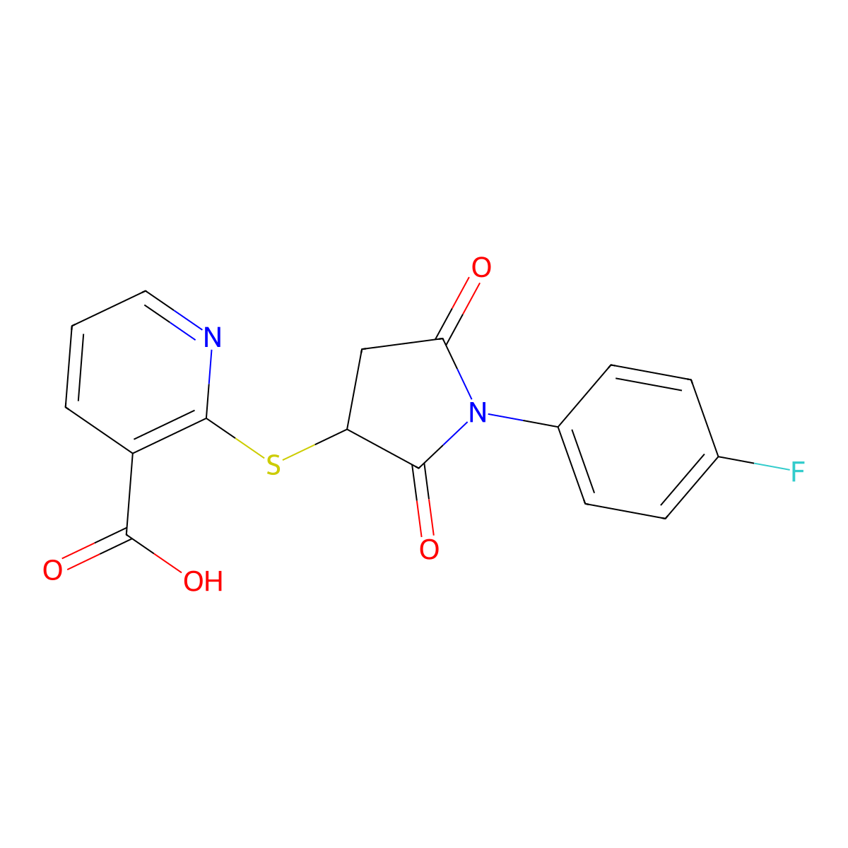 2-{[1-(4-Fluorophenyl)-2,5-dioxopyrrolidin-3-yl]sulfanyl}pyridine-3-carboxylic acid molecular structure, CAS 496779-17-0