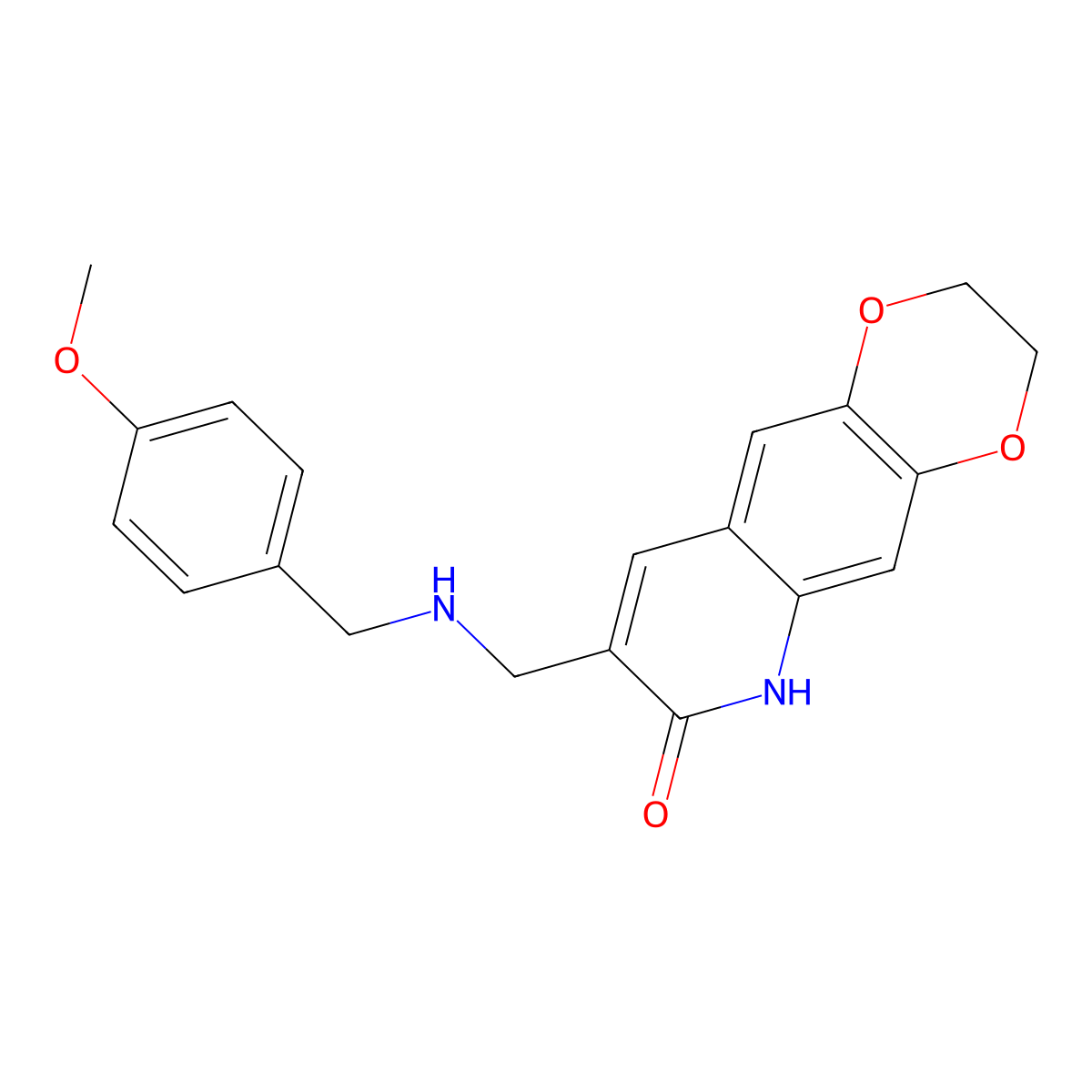 8-[(4-Methoxy-benzylamino)-methyl]-2,3-dihydro-6H-[1,4]dioxino[2,3-g]quinolin-7-one molecular structure, CAS 496782-57-1