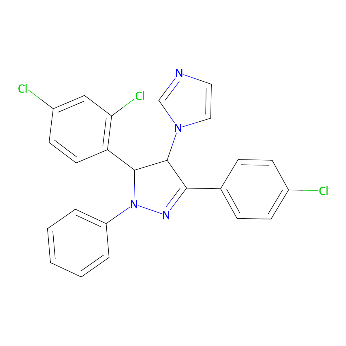3-(4-chlorophenyl)-5-(2,4-dichlorophenyl)-4-(1H-imidazol-1-yl)-1-phenyl-4,5-dihydro-1H-pyrazole molecular structure, CAS 496785-21-8