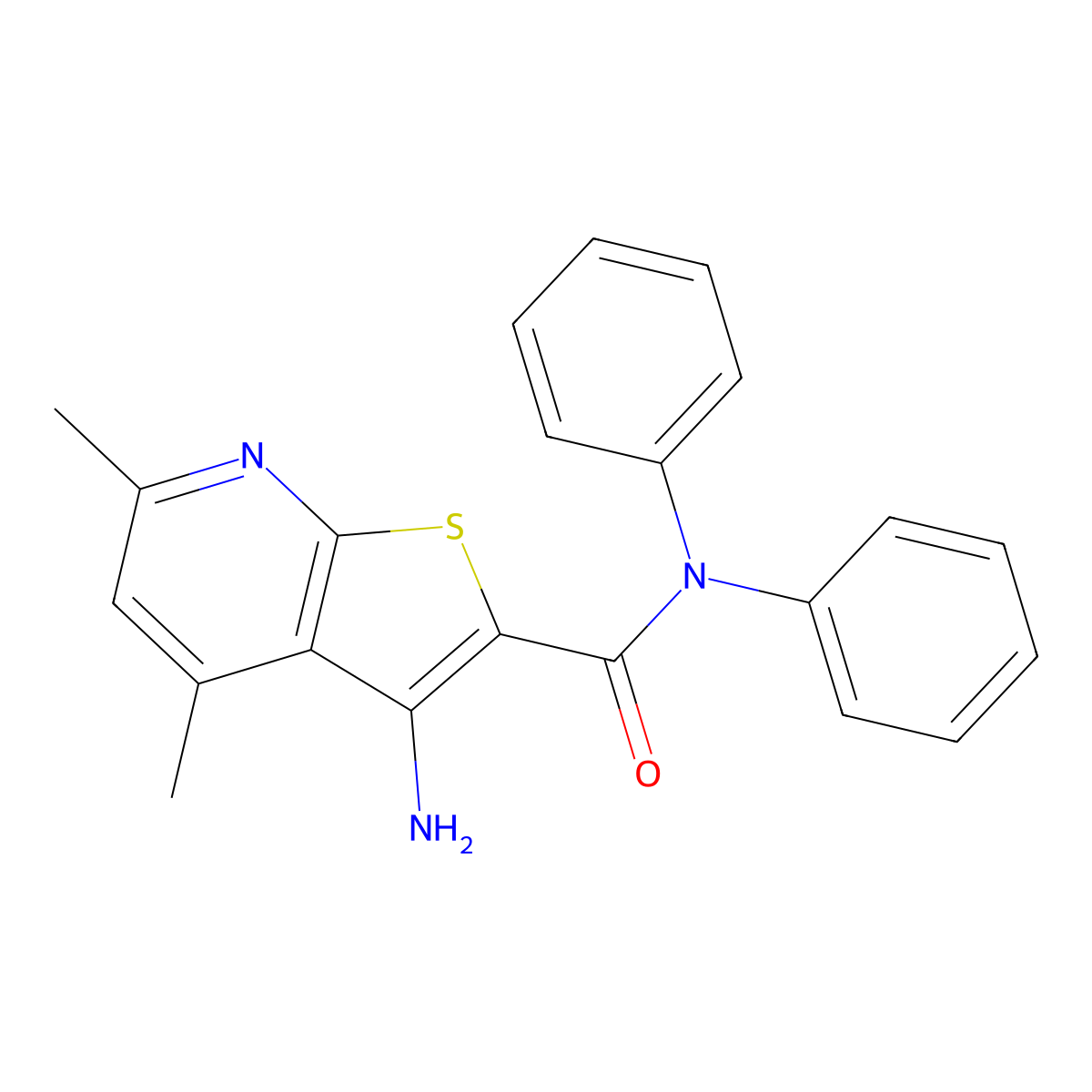 3-amino-4,6-dimethyl-N,N-diphenylthieno[2,3-b]pyridine-2-carboxamide molecular structure, CAS 496785-84-3