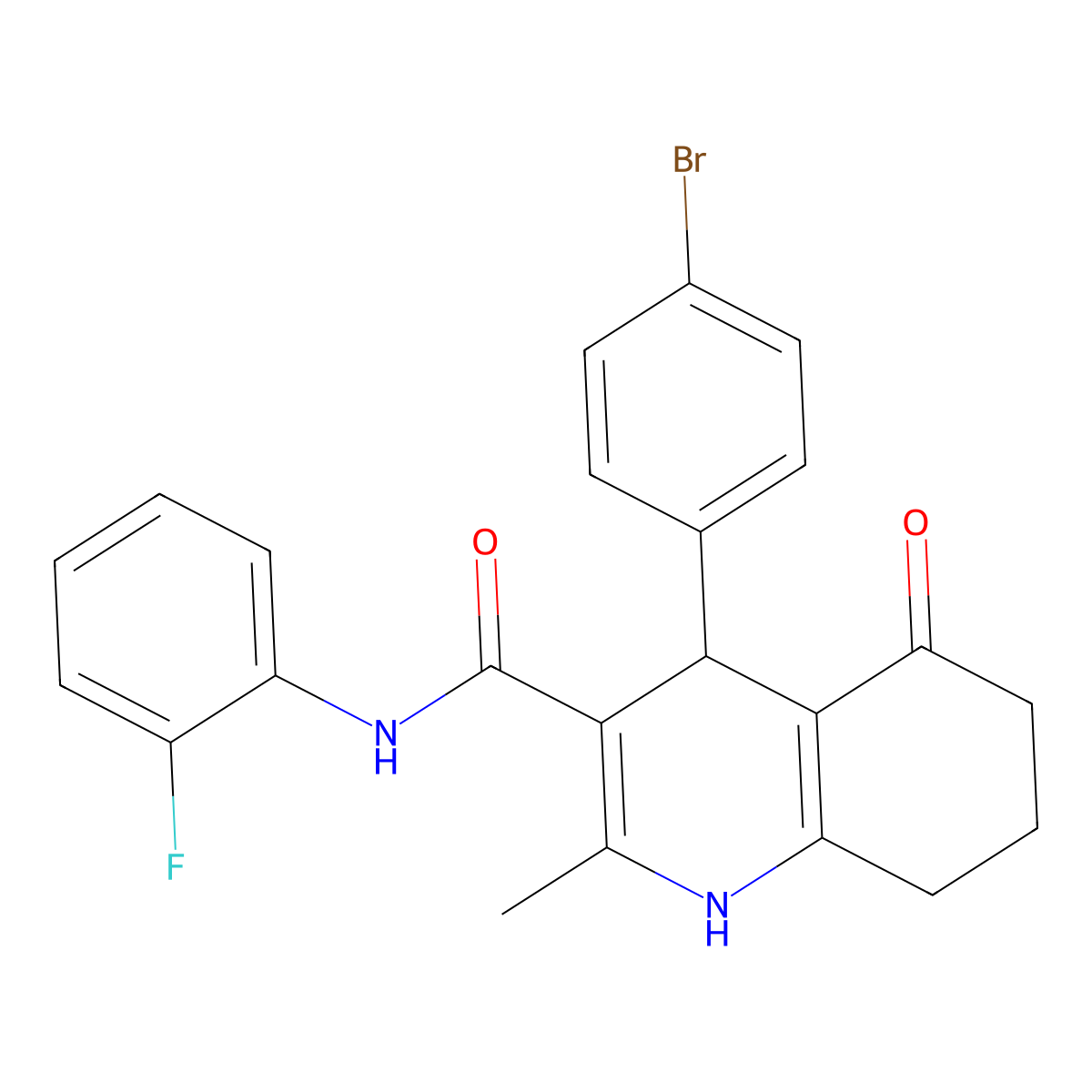 4-(4-bromophenyl)-N-(2-fluorophenyl)-2-methyl-5-oxo-4,6,7,8-tetrahydro-1H-quinoline-3-carboxamide molecular structure, CAS 496786-75-5