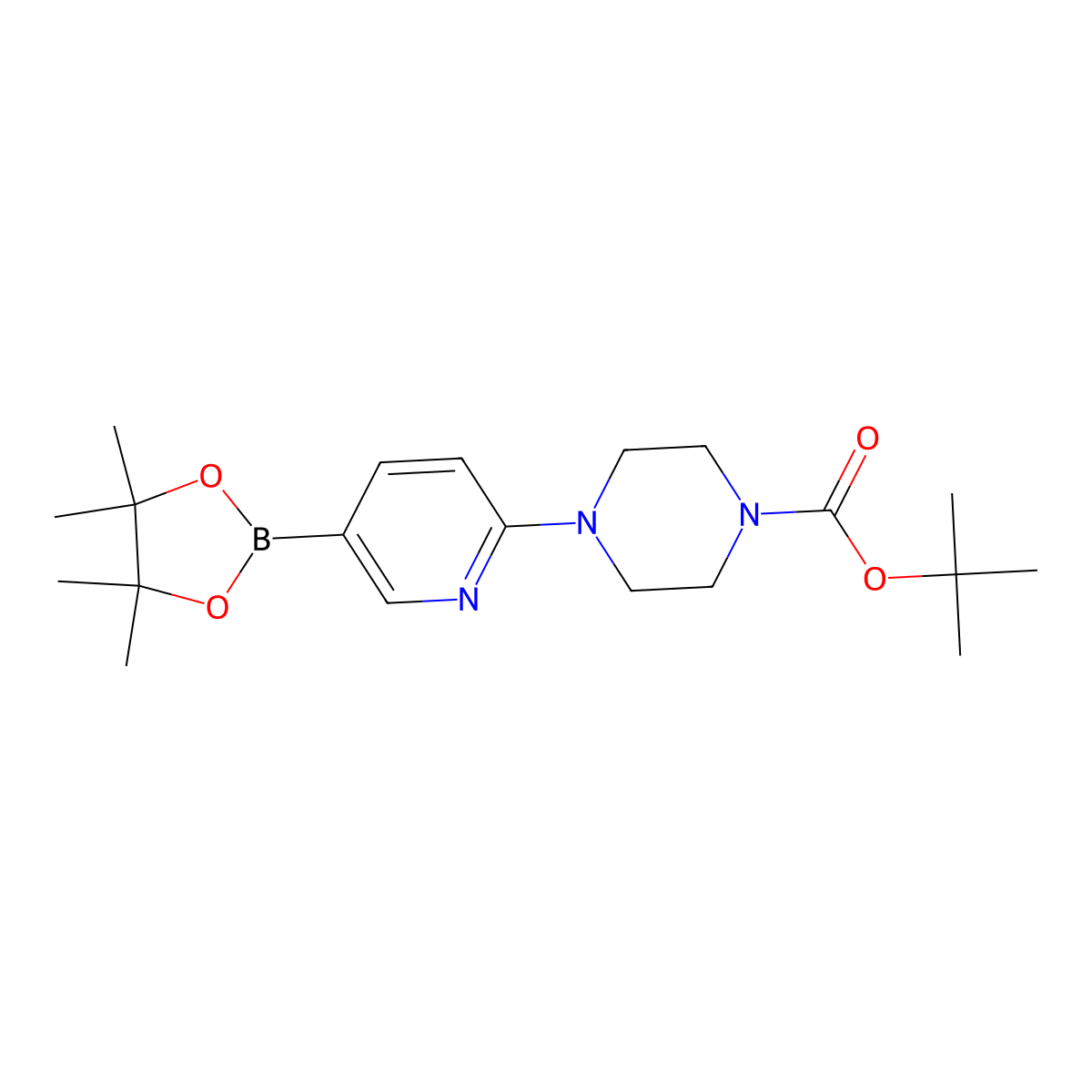 Tert-butyl 4-(5-(4,4,5,5-tetramethyl-1,3,2-dioxaborolan-2-yl)pyridin-2-yl)piperazine-1-carboxylate molecular structure, CAS 496786-98-2