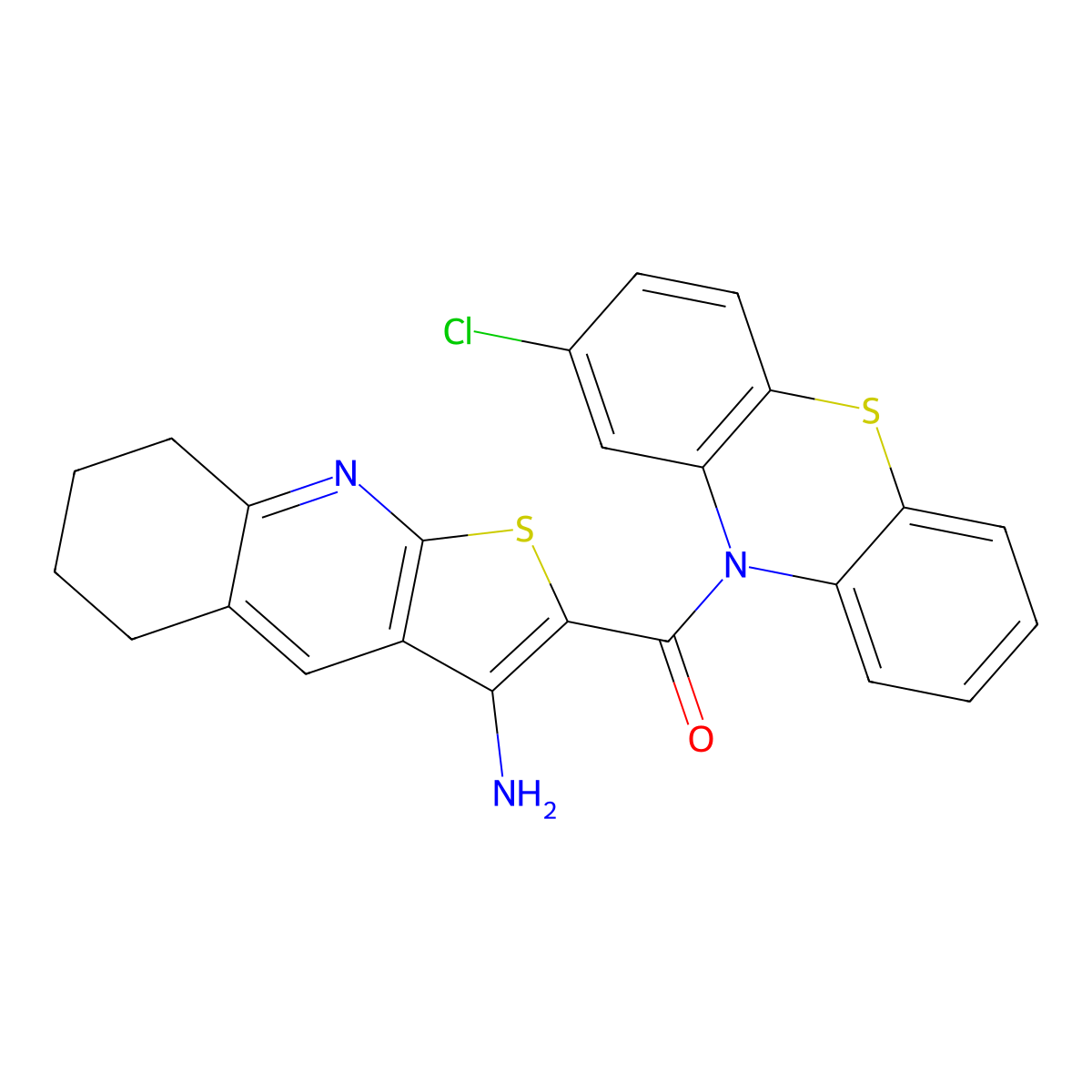 (3-Amino-5,6,7,8-tetrahydrothieno[2,3-b]quinolin-2-yl)-(2-chlorophenothiazin-10-yl)methanone molecular structure, CAS 496786-99-3