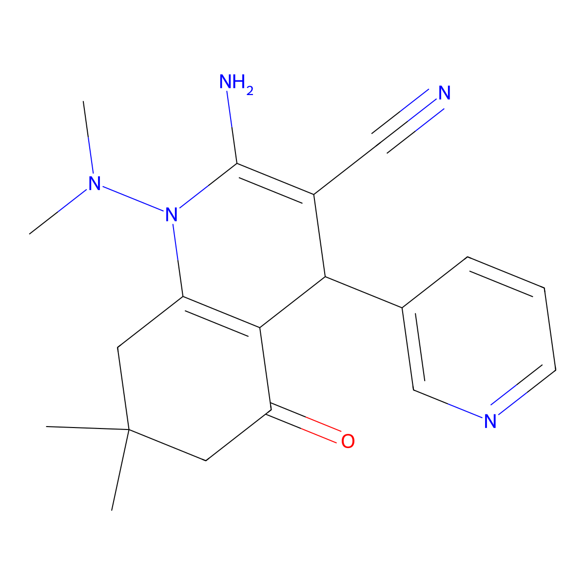 2-Amino-1-(dimethylamino)-7,7-dimethyl-5-oxo-4-(3-pyridinyl)-1,4,5,6,7,8-hexahydro-3-quinolinecarbonitrile molecular structure, CAS 496787-23-6