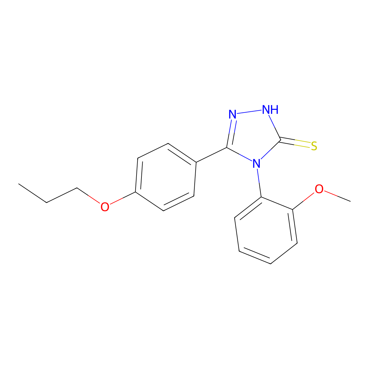 4-(2-methoxyphenyl)-3-(4-propoxyphenyl)-1H-1,2,4-triazole-5-thione molecular structure, CAS 496787-45-2