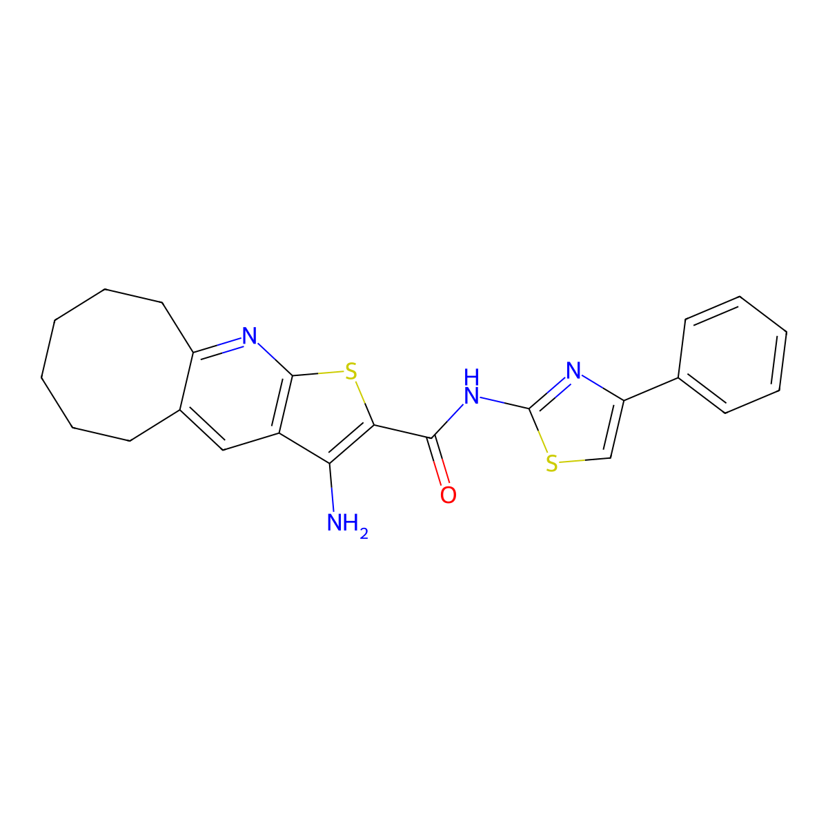 3-amino-N-(4-phenyl-1,3-thiazol-2-yl)-5,6,7,8,9,10-hexahydrocycloocta[b]thieno[3,2-e]pyridine-2-carboxamide molecular structure, CAS 496788-33-1