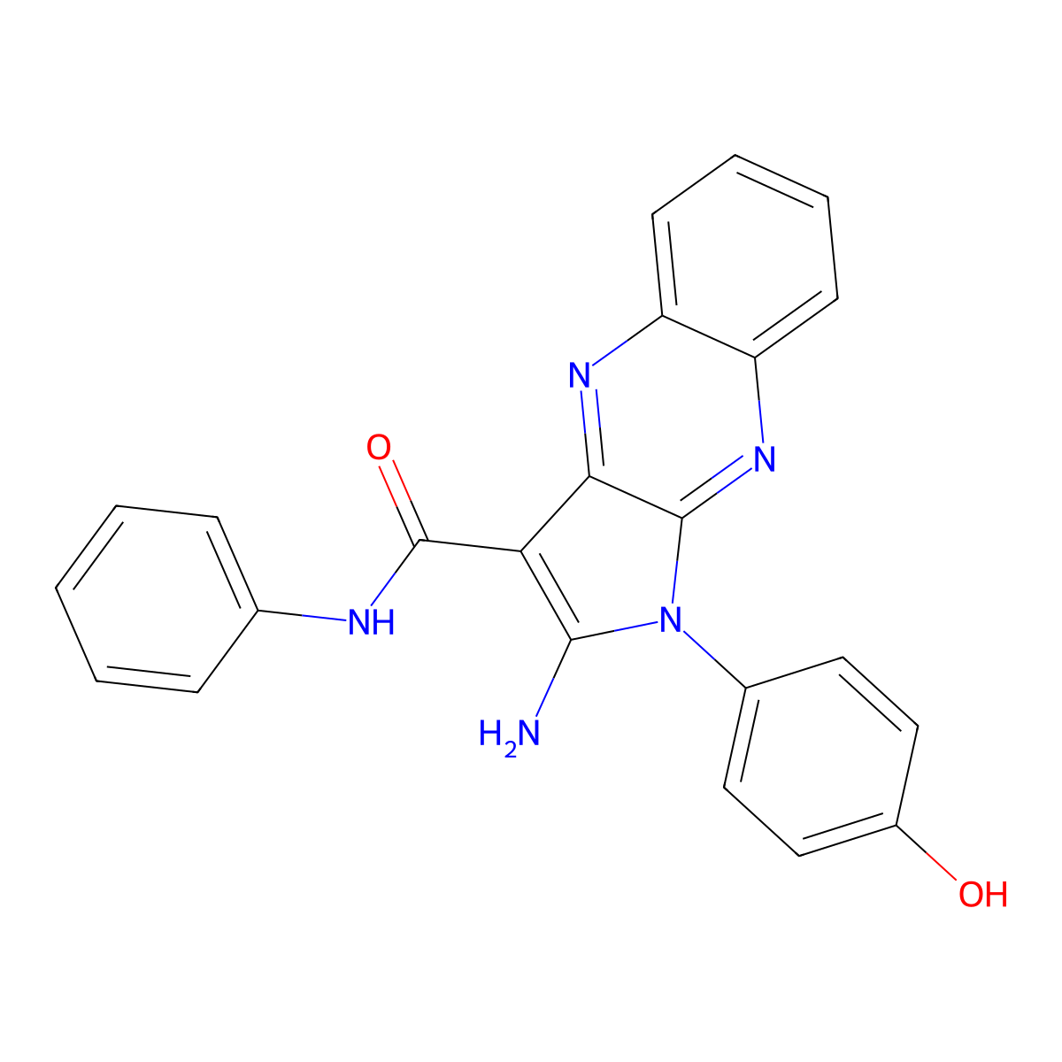 2-amino-1-(4-hydroxyphenyl)-N-phenylpyrrolo[3,2-b]quinoxaline-3-carboxamide molecular structure, CAS 496795-89-2
