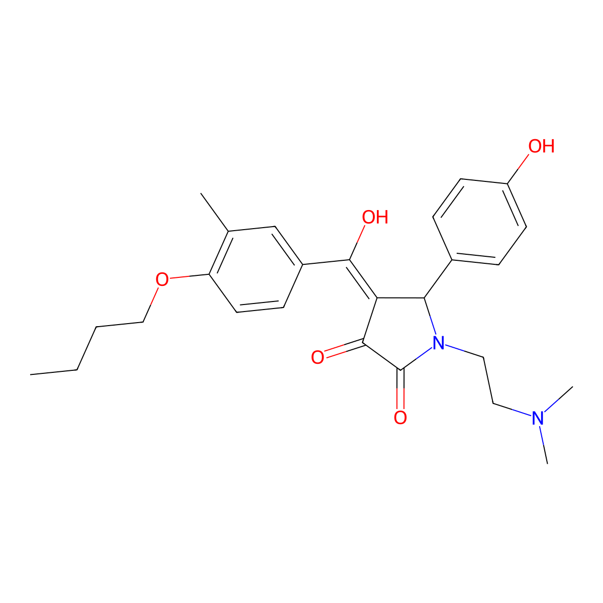 4-(4-butoxy-3-methylbenzoyl)-1-[2-(dimethylamino)ethyl]-3-hydroxy-5-(4-hydroxyphenyl)-2,5-dihydro-1H-pyrrol-2-one molecular structure, CAS 496796-68-0