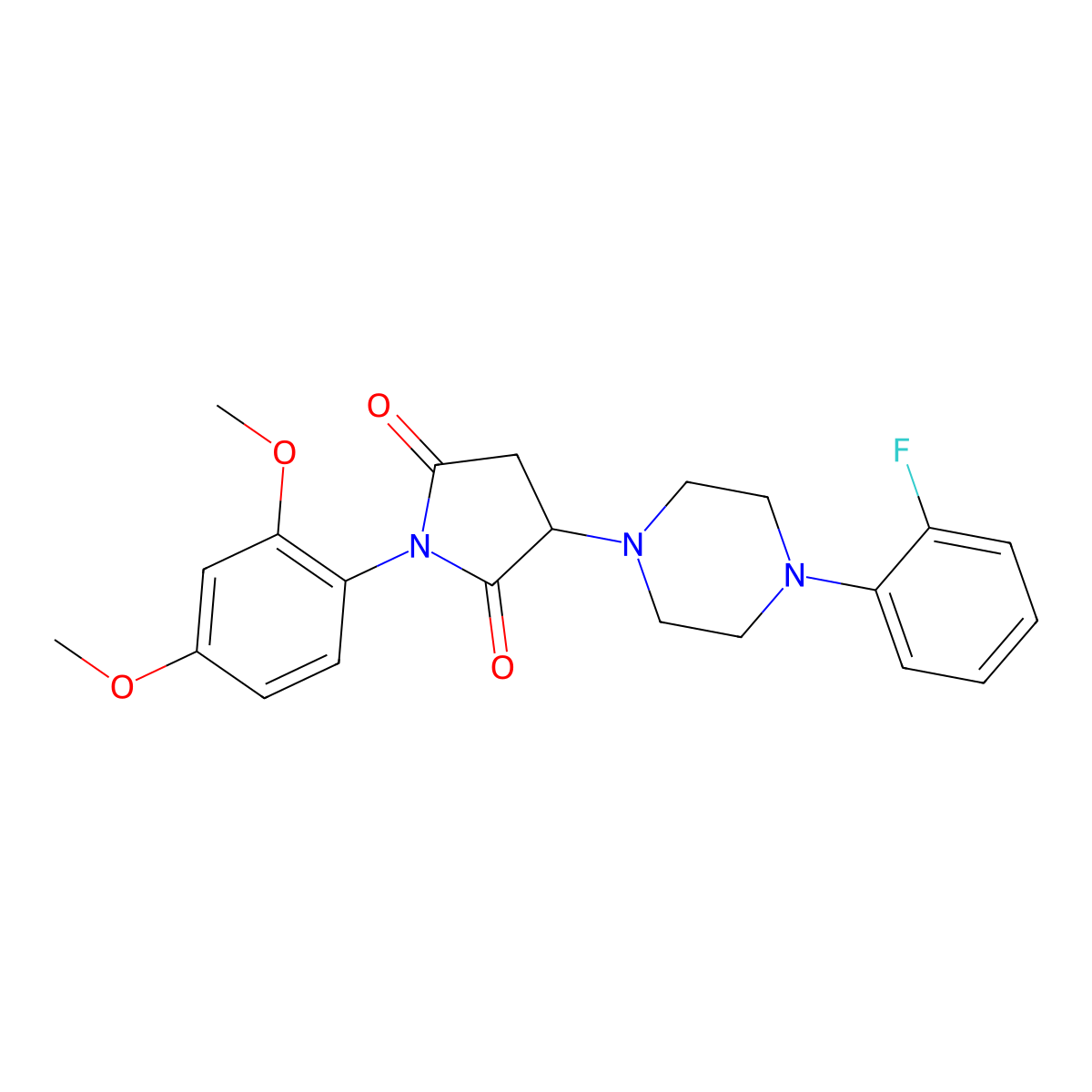 1-(2,4-Dimethoxyphenyl)-3-[4-(2-fluorophenyl)piperazin-1-yl]pyrrolidine-2,5-dione molecular structure, CAS 496796-78-2