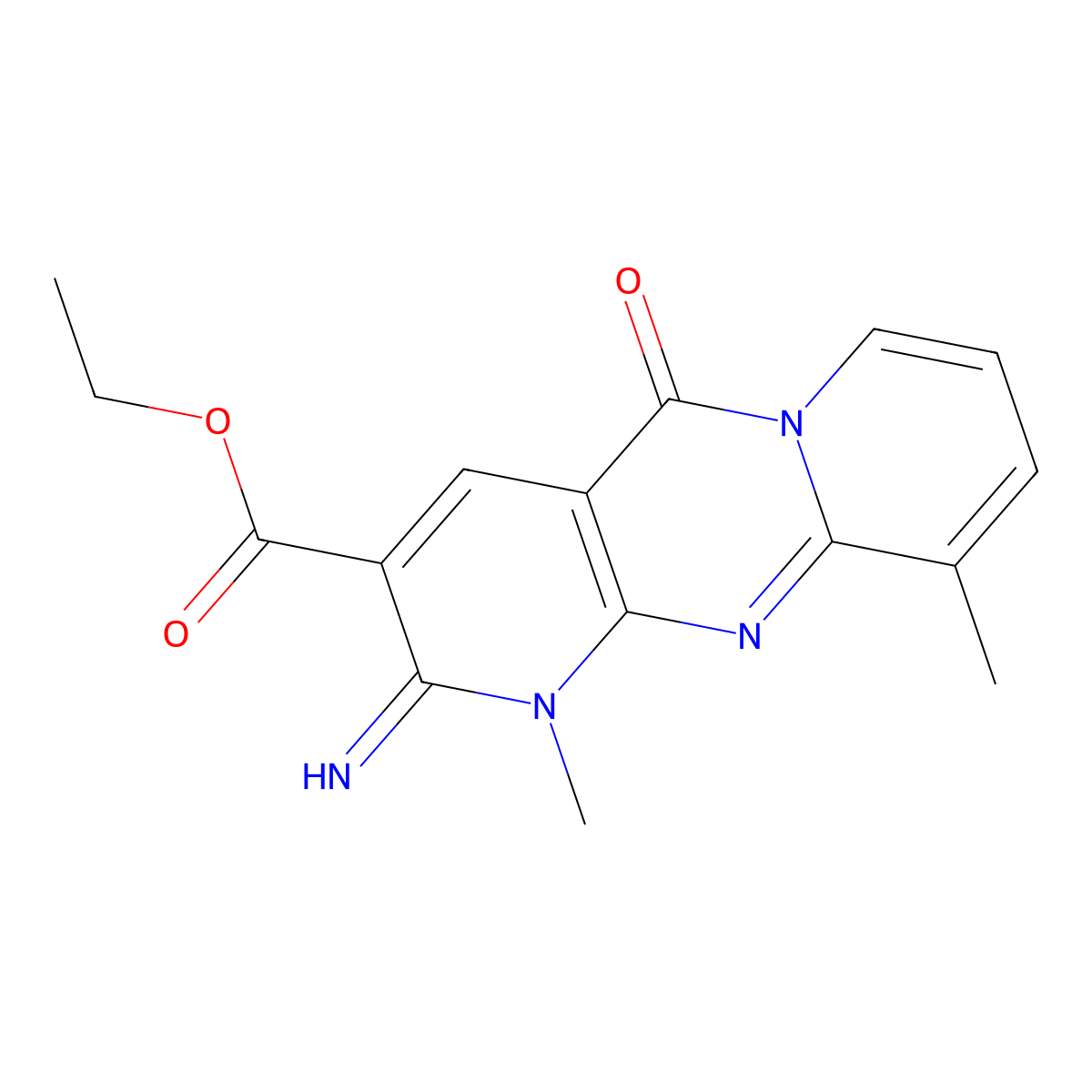 Ethyl 2-imino-1,10-dimethyl-5-oxo-1,6-dihydropyridino[2,3-d]pyridino[1,2-a]pyr imidine-3-carboxylate molecular structure, CAS 496796-87-3