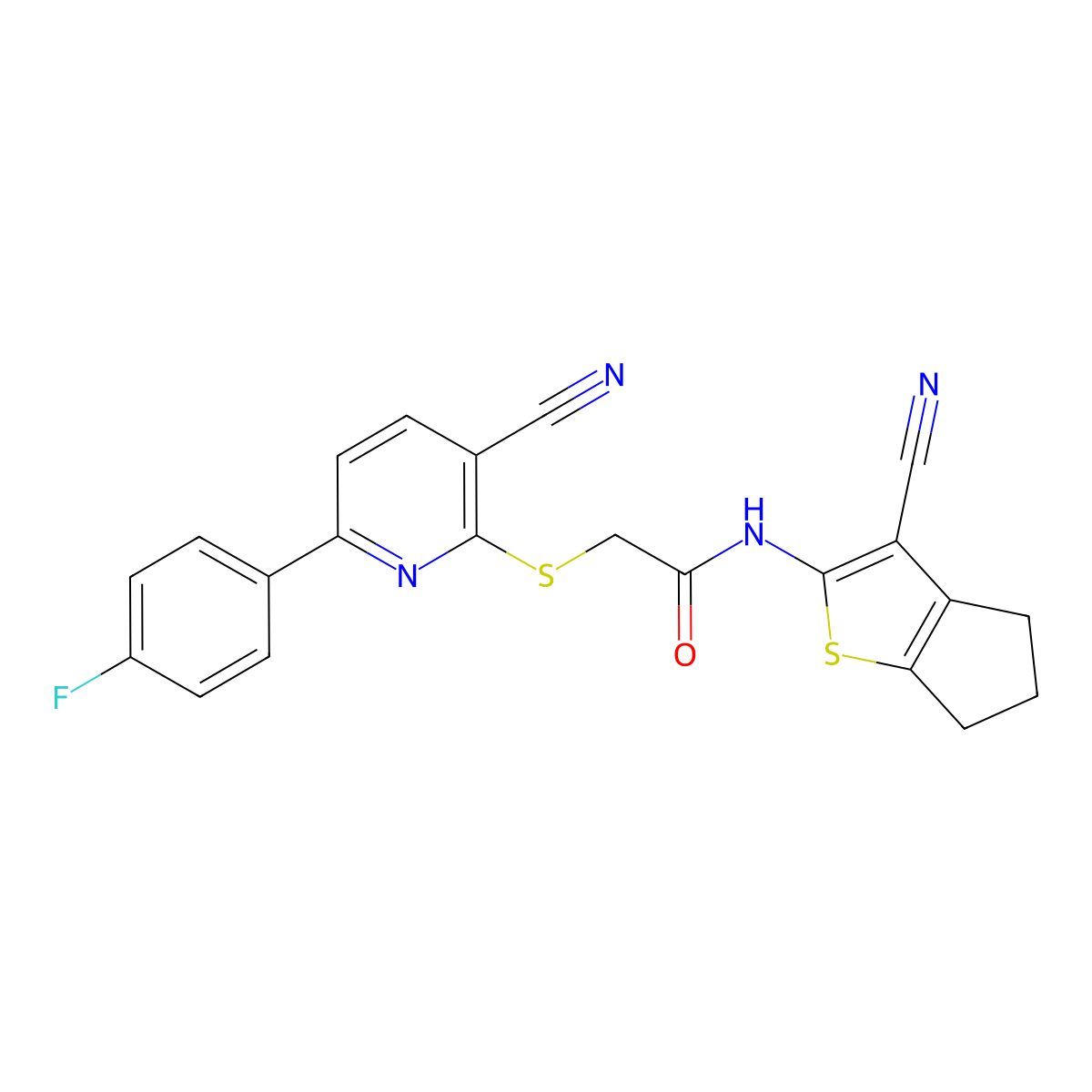N-(3-cyano-5,6-dihydro-4H-cyclopenta[b]thiophen-2-yl)-2-[3-cyano-6-(4-fluorophenyl)pyridin-2-yl]sulfanylacetamide molecular structure, CAS 496797-66-1