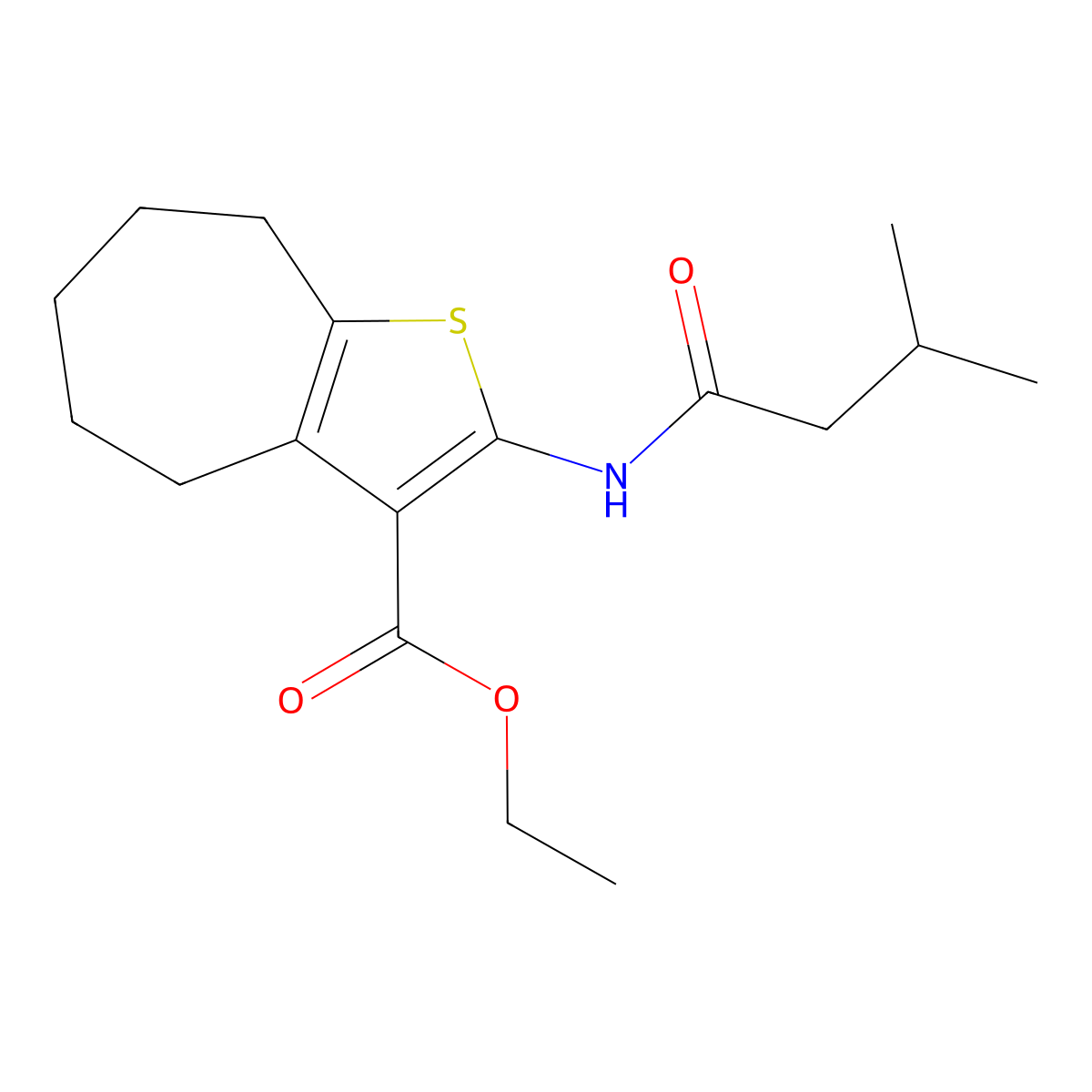 ethyl 2-(3-methylbutanamido)-5,6,7,8-tetrahydro-4H-cyclohepta[b]thiophene-3-carboxylate molecular structure, CAS 496798-16-4