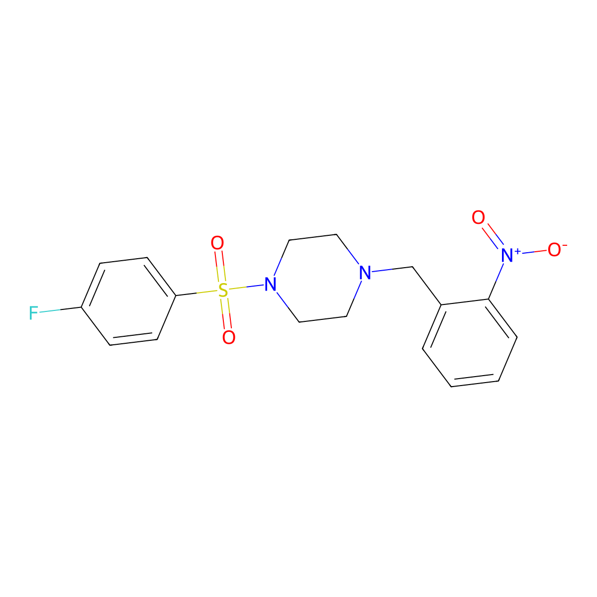 1-(4-Fluorophenyl)sulfonyl-4-[(2-nitrophenyl)methyl]piperazine molecular structure, CAS 496798-20-0