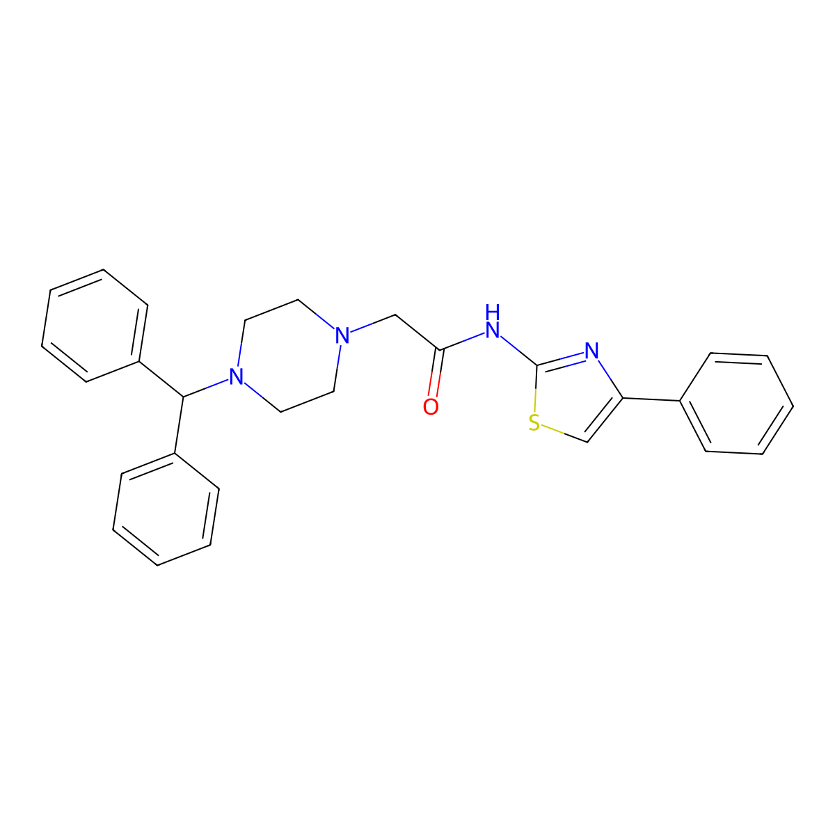 2-[4-(diphenylmethyl)piperazin-1-yl]-N-(4-phenyl-1,3-thiazol-2-yl)acetamide molecular structure, CAS 496798-57-3