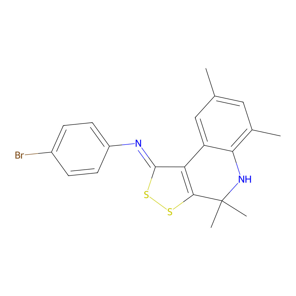 4-bromo-N-[(1Z)-4,4,6,8-tetramethyl-4,5-dihydro-1H-[1,2]dithiolo[3,4-c]quinolin-1-ylidene]aniline molecular structure, CAS 496798-60-8