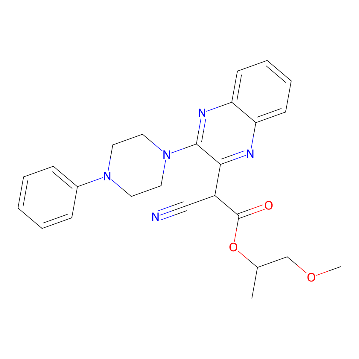 1-Methoxypropan-2-yl 2-cyano-2-[3-(4-phenylpiperazin-1-yl)quinoxalin-2-yl]acetate molecular structure, CAS 496799-05-4