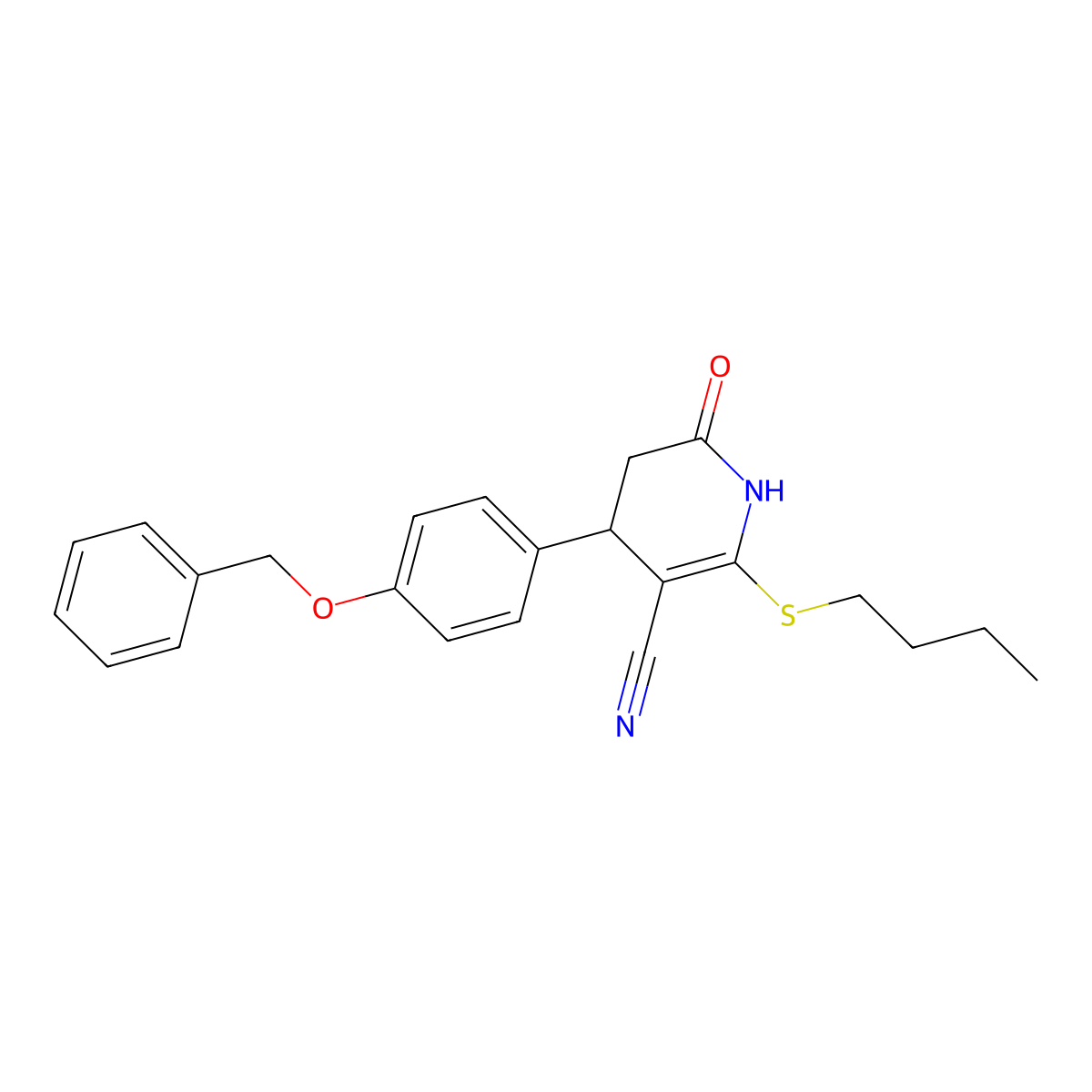 6-butylsulfanyl-2-oxo-4-(4-phenylmethoxyphenyl)-3,4-dihydro-1H-pyridine-5-carbonitrile molecular structure, CAS 496799-10-1