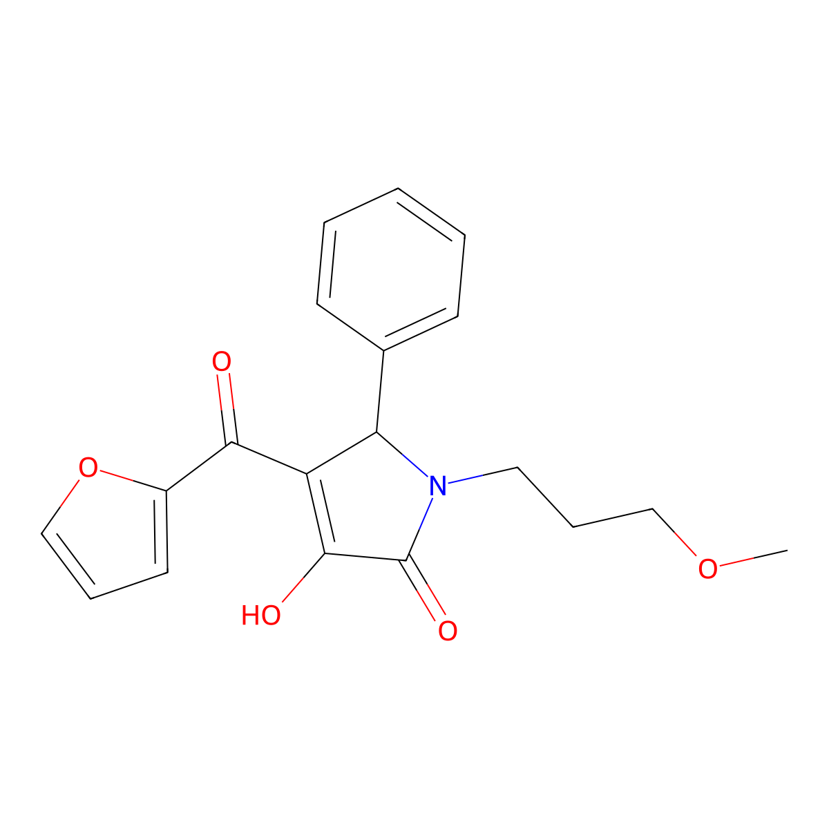 4-(Furan-2-carbonyl)-3-hydroxy-1-(3-methoxypropyl)-5-phenyl-1,5-dihydro-2H-pyrrol-2-one molecular structure, CAS 496799-23-6