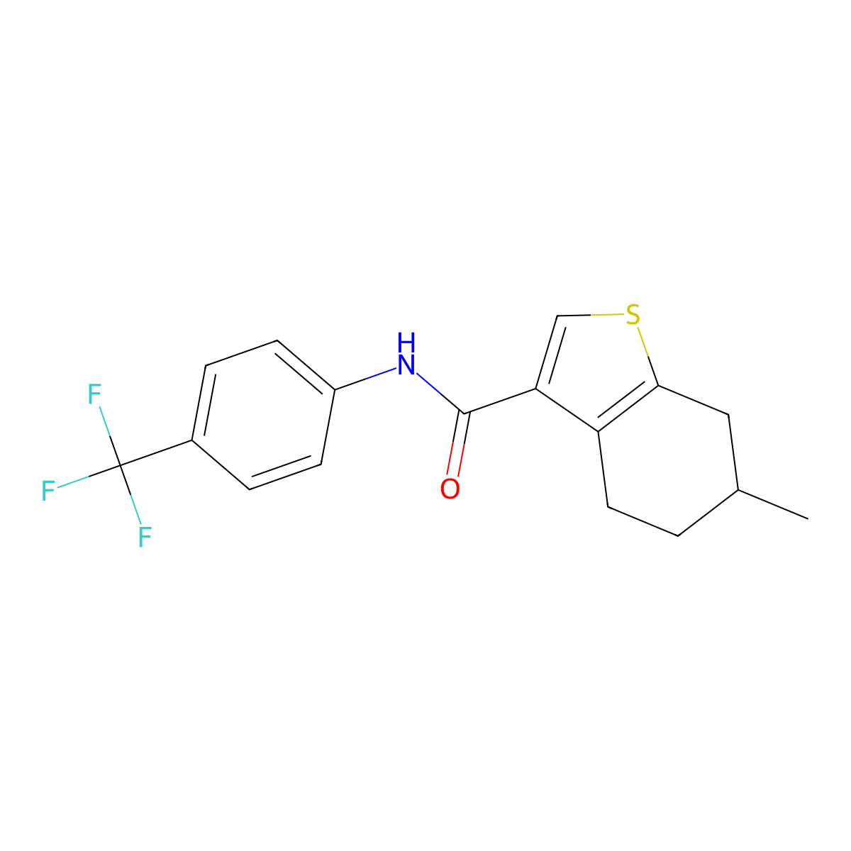 6-methyl-N-(4-(trifluoromethyl)phenyl)-4,5,6,7-tetrahydrobenzo[b]thiophene-3-carboxamide molecular structure, CAS 496799-25-8