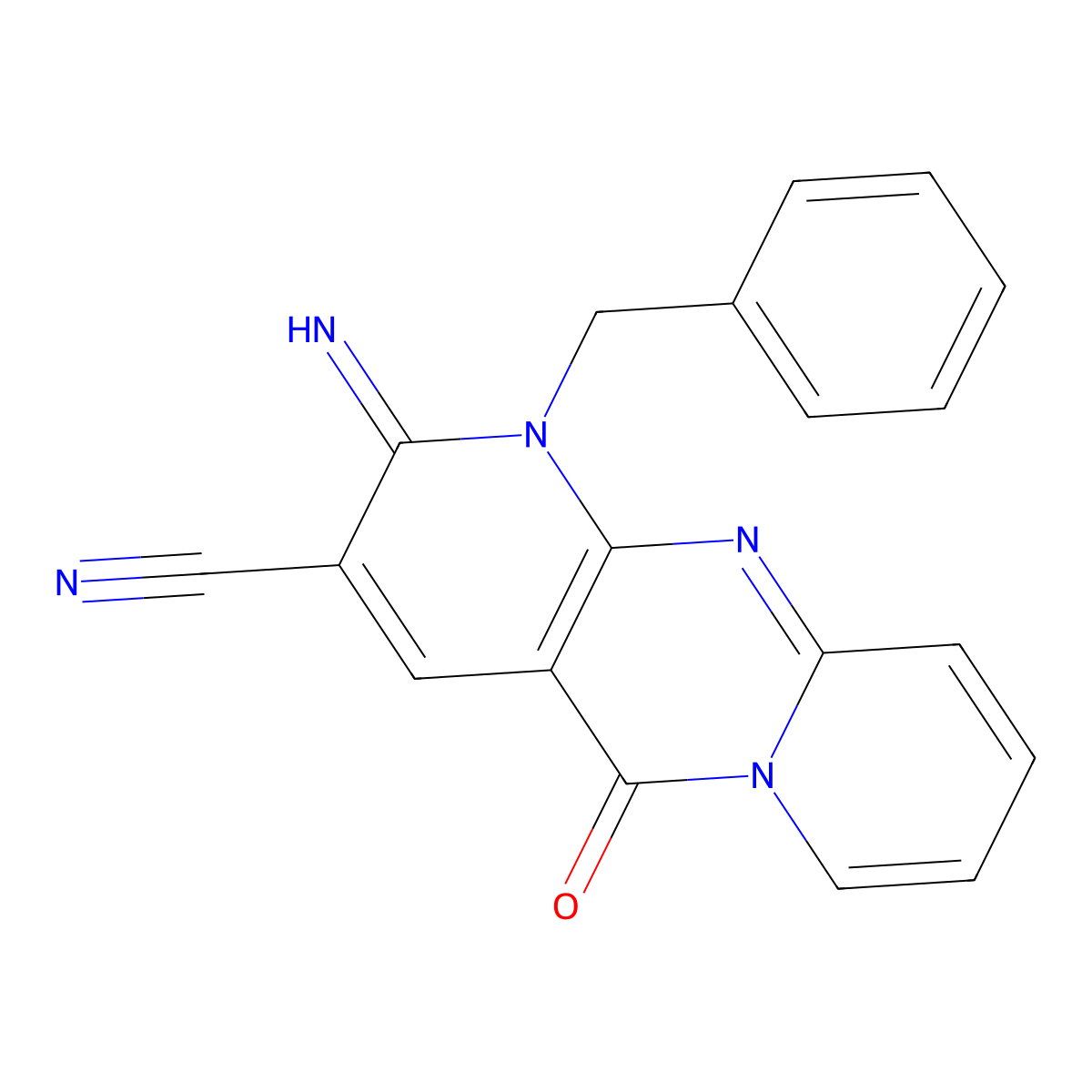 7-Benzyl-6-imino-2-oxo-1,7,9-triazatricyclo[8.4.0.0,3,8]tetradeca-3(8),4,9,11,13-pentaene-5-carbonitrile molecular structure, CAS 496799-83-8