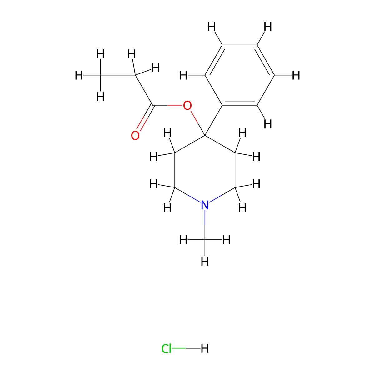 4-Piperidinol, 1-methyl-4-phenyl-, 4-propanoate, hydrochloride (1:1) molecular structure, CAS 4968-48-3