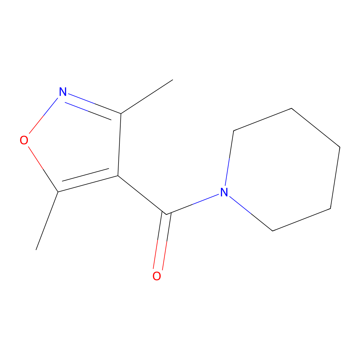 (3,5-Dimethylisoxazol-4-yl)(piperidino)methanone molecular structure, CAS 4968-85-8
