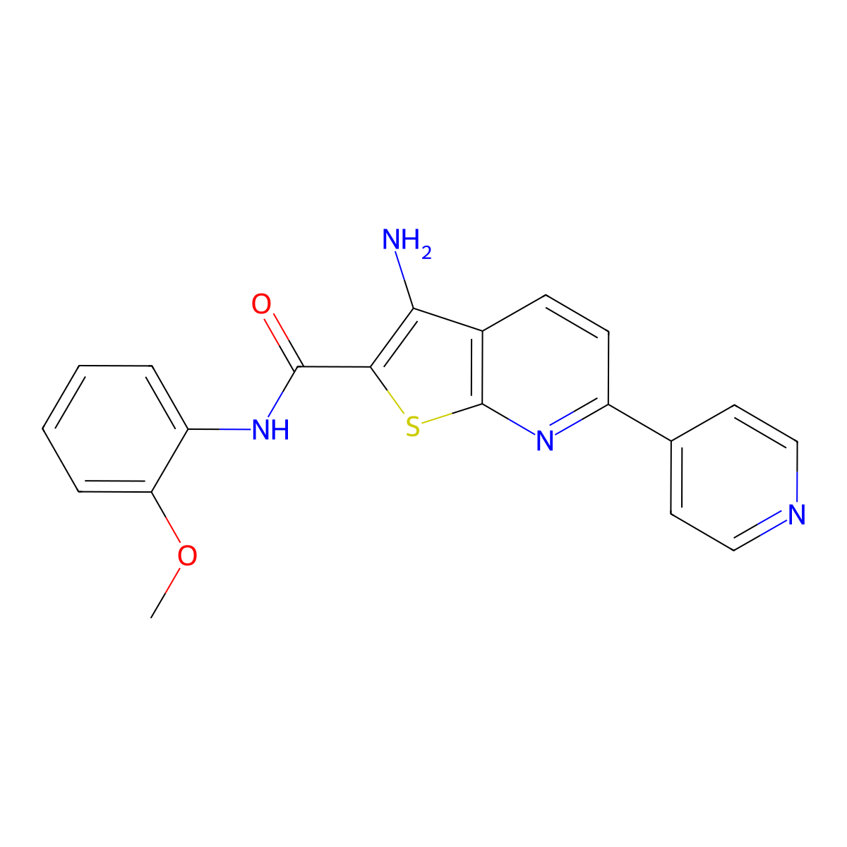 3-amino-N-(2-methoxyphenyl)-6-(4-pyridinyl)thieno[2,3-b]pyridine-2-carboxamide molecular structure, CAS 496800-98-7