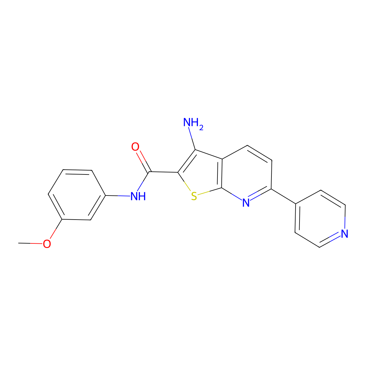 3-amino-N-(3-methoxyphenyl)-6-(pyridin-4-yl)thieno[2,3-b]pyridine-2-carboxamide molecular structure, CAS 496801-04-8