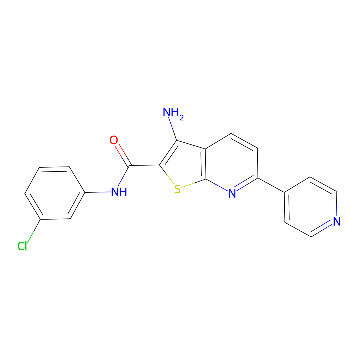 3-amino-N-(3-chlorophenyl)-6-(4-pyridinyl)thieno[2,3-b]pyridine-2-carboxamide molecular structure, CAS 496801-20-8