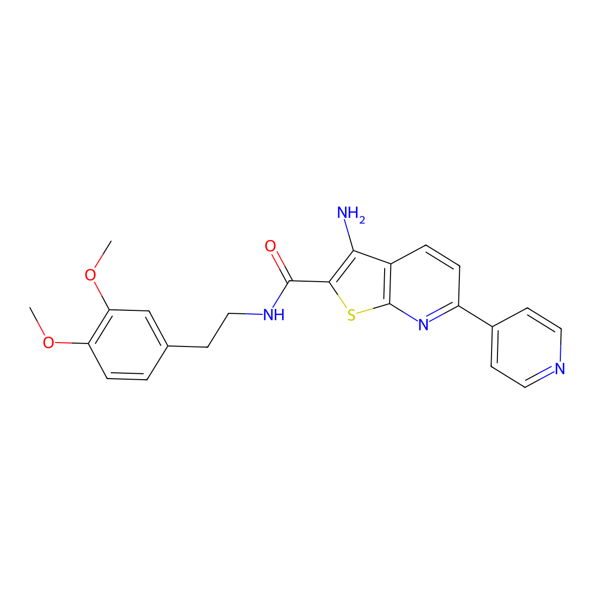 3-amino-N-[2-(3,4-dimethoxyphenyl)ethyl]-6-pyridin-4-ylthieno[2,3-b]pyridine-2-carboxamide molecular structure, CAS 496801-45-7