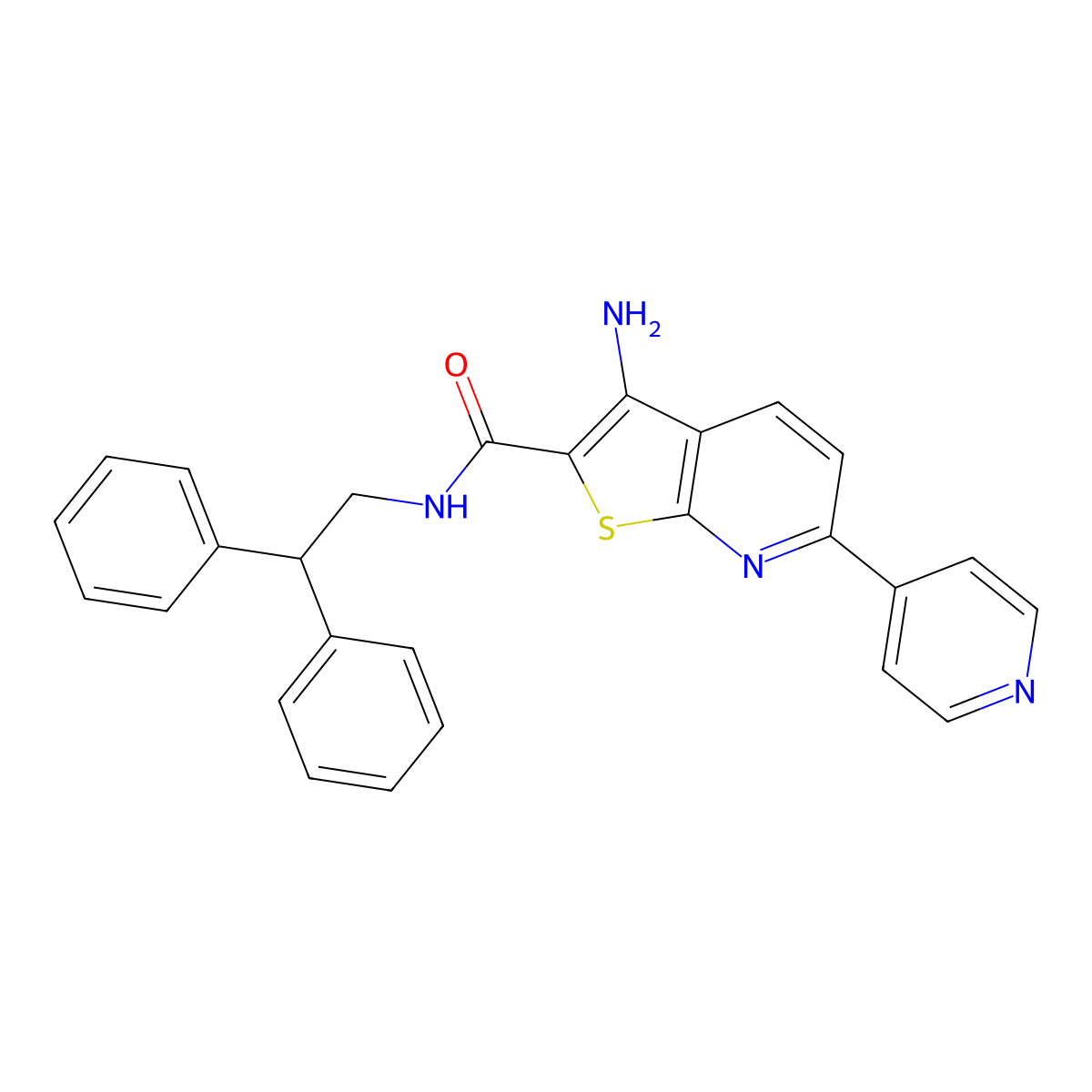 3-amino-N-(2,2-diphenylethyl)-6-(pyridin-4-yl)thieno[2,3-b]pyridine-2-carboxamide molecular structure, CAS 496801-50-4