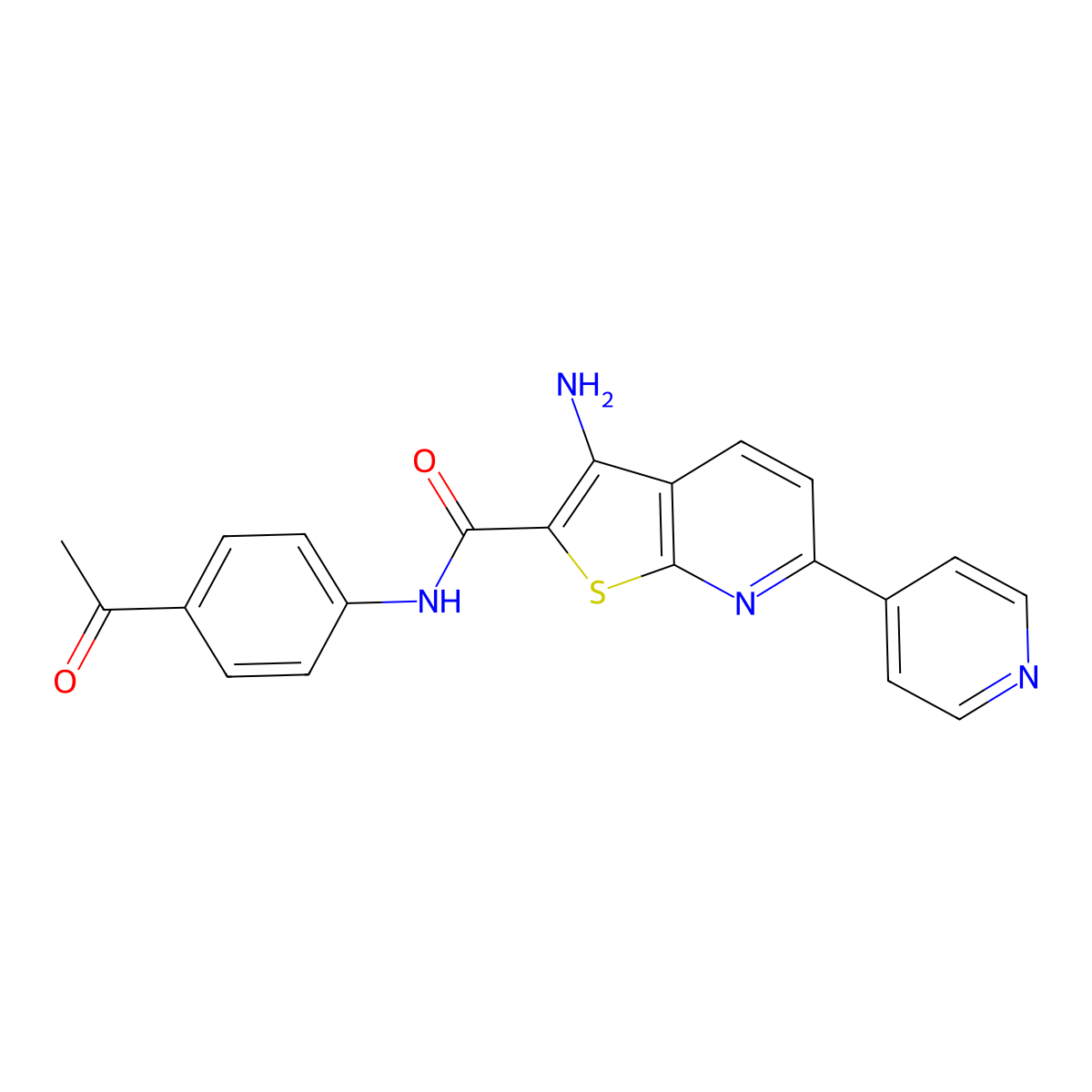 N-(4-acetylphenyl)-3-amino-6-(4-pyridinyl)thieno[2,3-b]pyridine-2-carboxamide molecular structure, CAS 496802-09-6