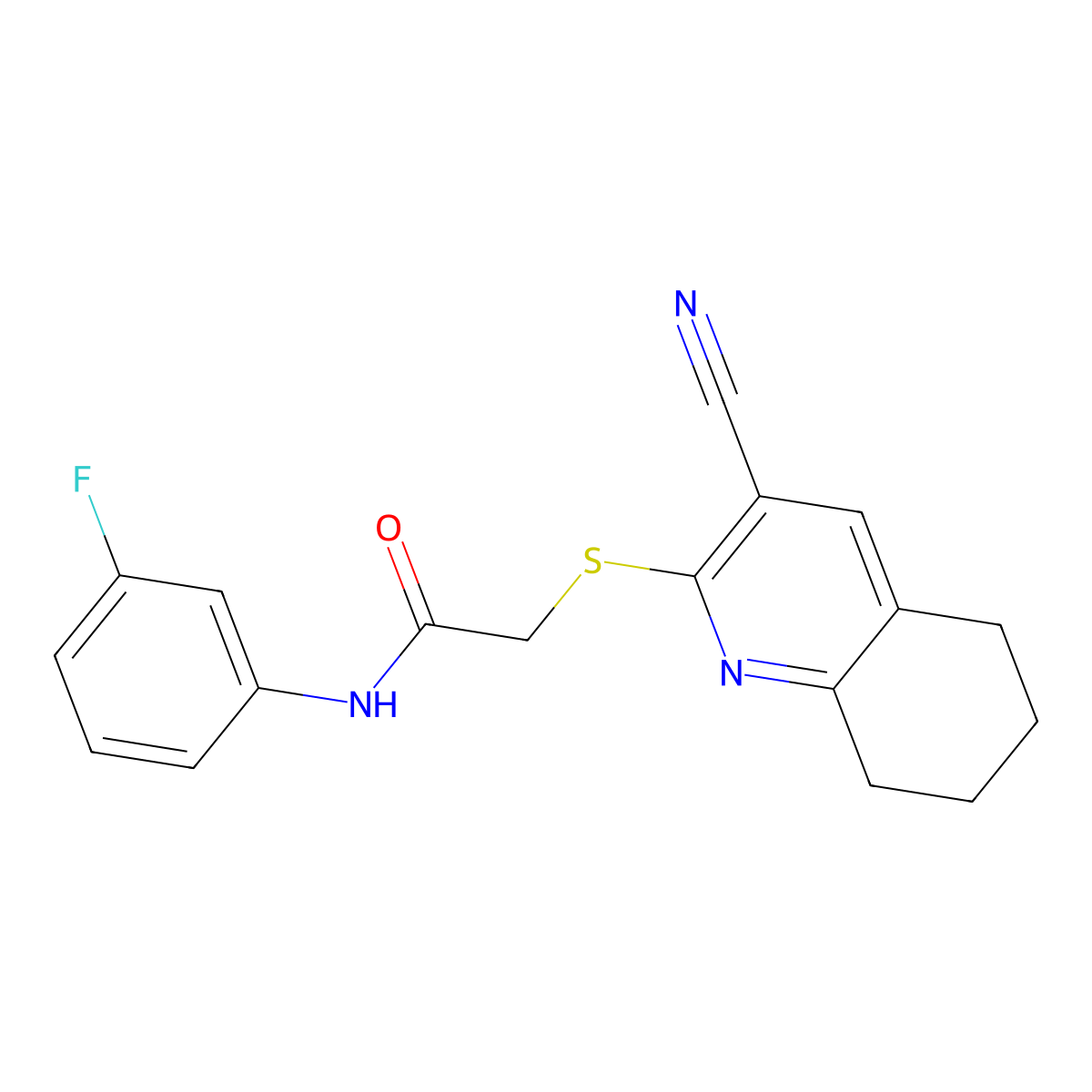 2-[(3-cyano-5,6,7,8-tetrahydroquinolin-2-yl)sulfanyl]-N-(3-fluorophenyl)acetamide molecular structure, CAS 496804-63-8