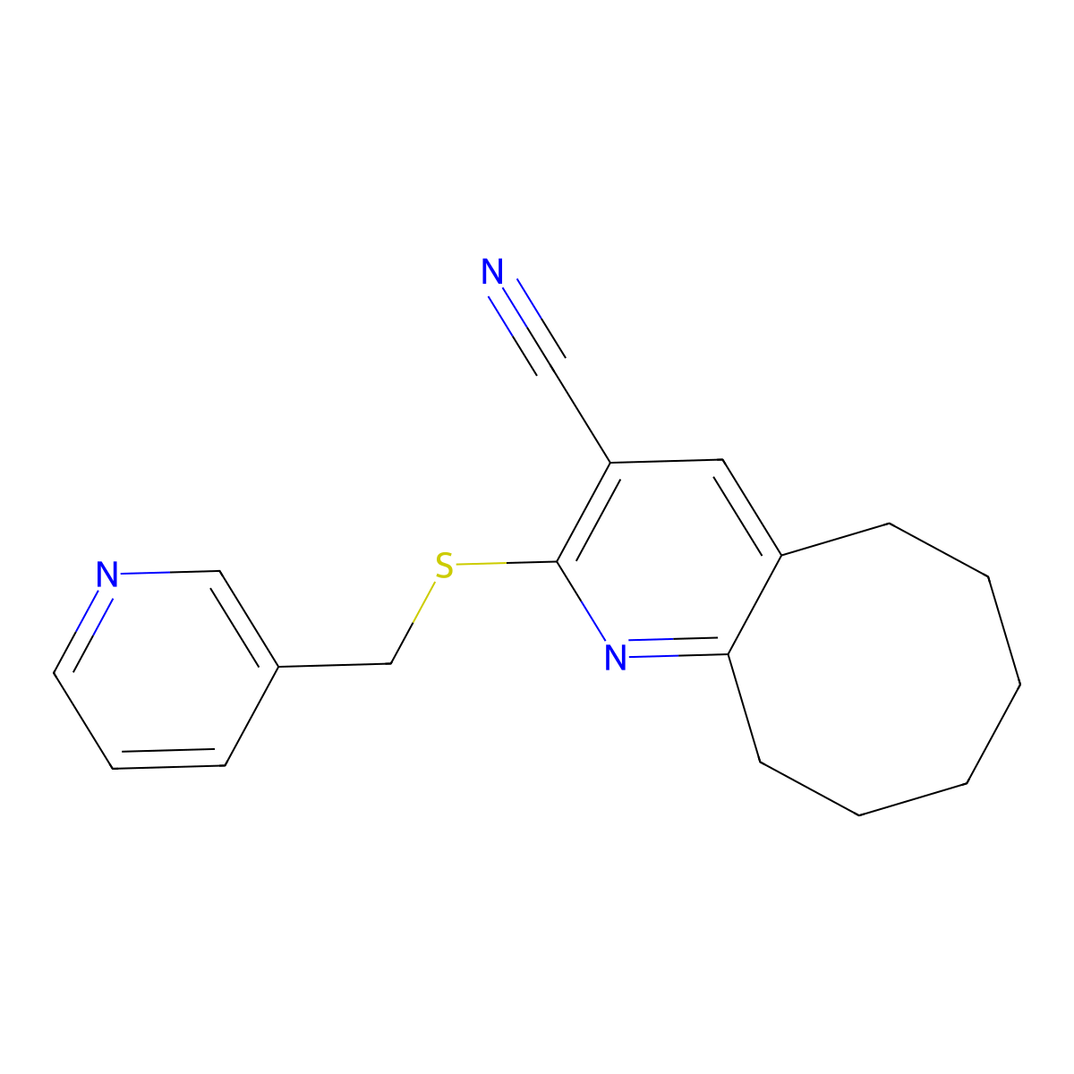 2-[(3-Pyridinylmethyl)sulfanyl]-5,6,7,8,9,10-hexahydrocycloocta[b]pyridine-3-carbonitrile molecular structure, CAS 496804-64-9