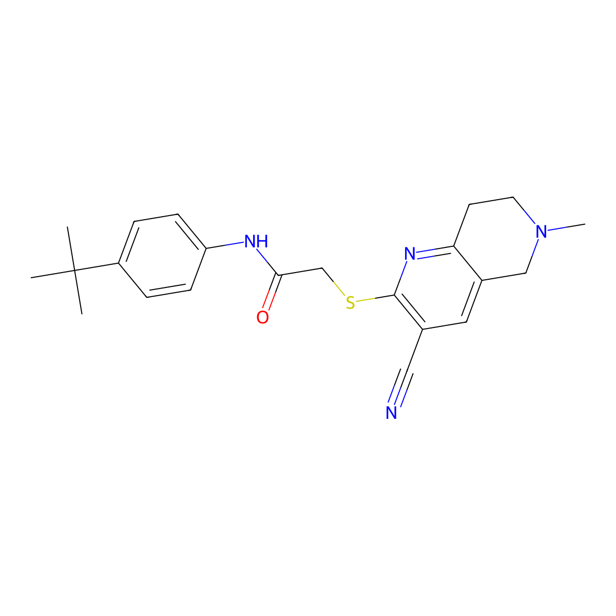 N-(4-tert-butylphenyl)-2-[(3-cyano-6-methyl-7,8-dihydro-5H-1,6-naphthyridin-2-yl)sulfanyl]acetamide molecular structure, CAS 496804-65-0