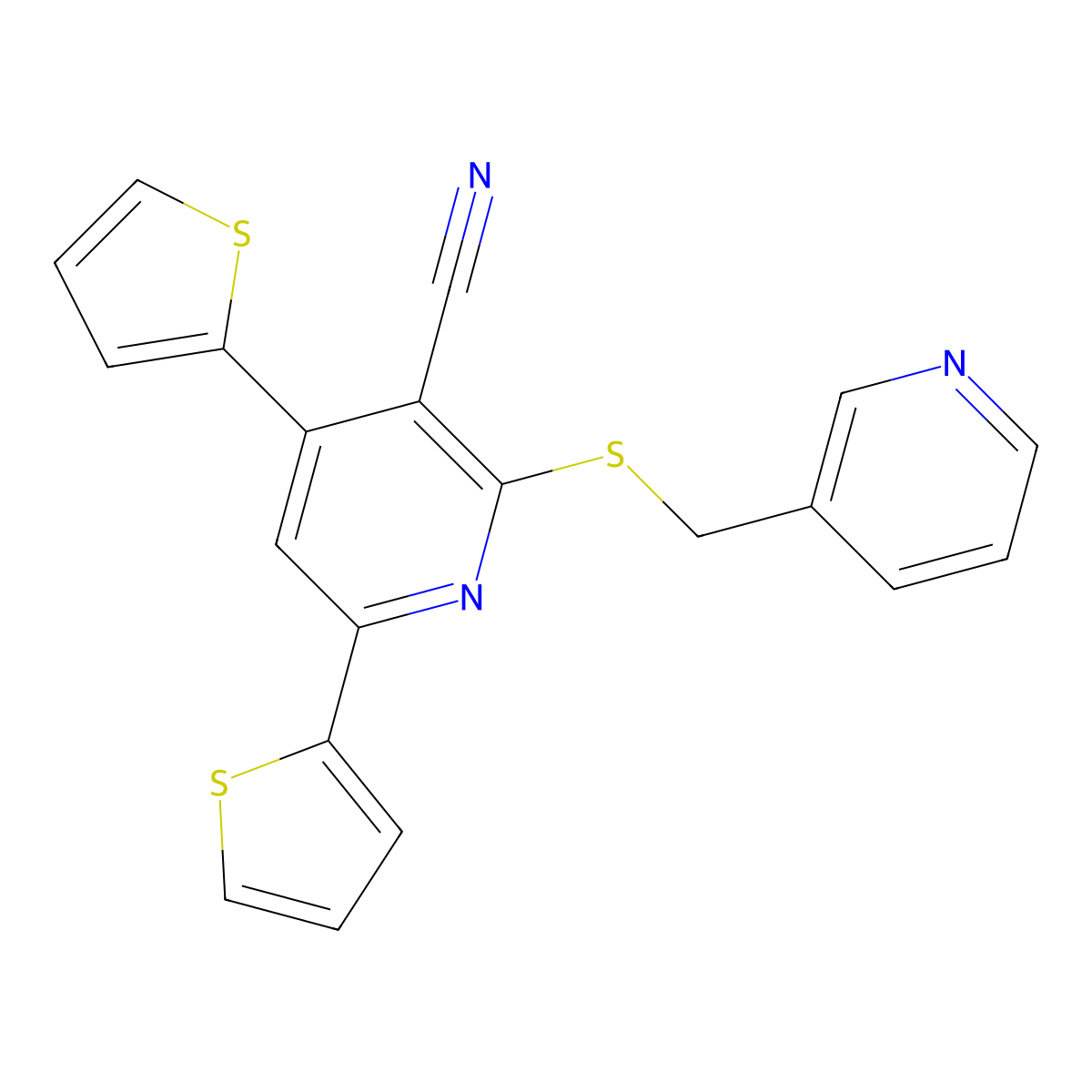 2-[(3-Pyridinylmethyl)sulfanyl]-4,6-di(2-thienyl)nicotinonitrile molecular structure, CAS 496804-71-8