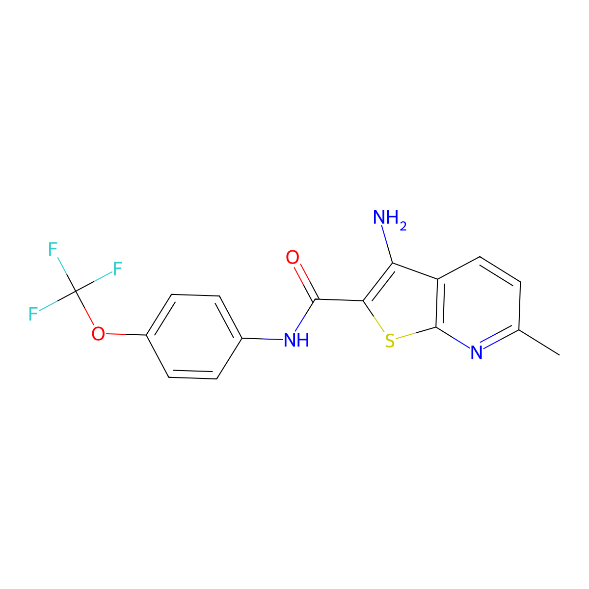 3-amino-6-methyl-N-[4-(trifluoromethoxy)phenyl]thieno[2,3-b]pyridine-2-carboxamide molecular structure, CAS 496804-73-0
