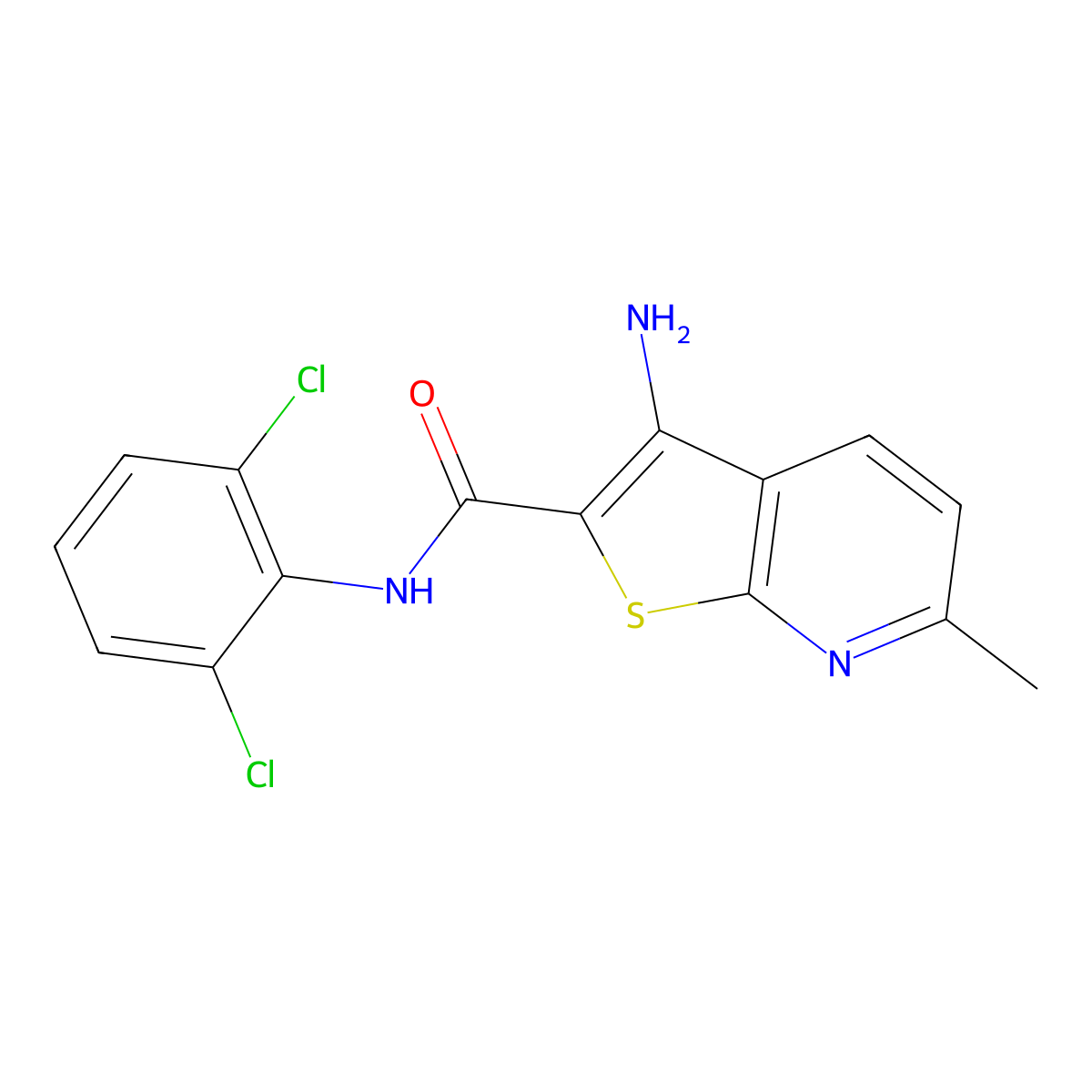 3-amino-N-(2,6-dichlorophenyl)-6-methylthieno[2,3-b]pyridine-2-carboxamide molecular structure, CAS 496804-74-1