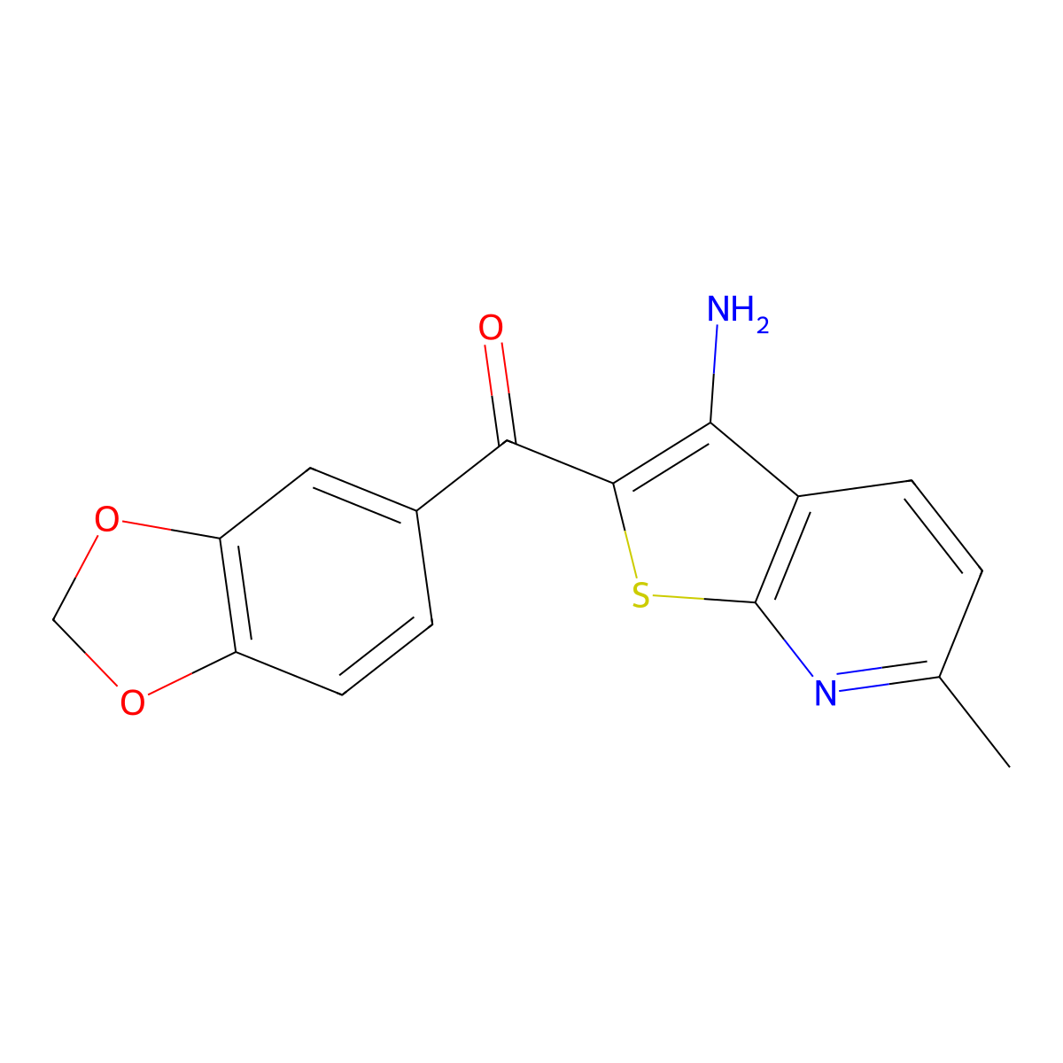 (3-Amino-6-methylthieno[2,3-b]pyridin-2-yl)(1,3-benzodioxol-5-yl)methanone molecular structure, CAS 496804-75-2