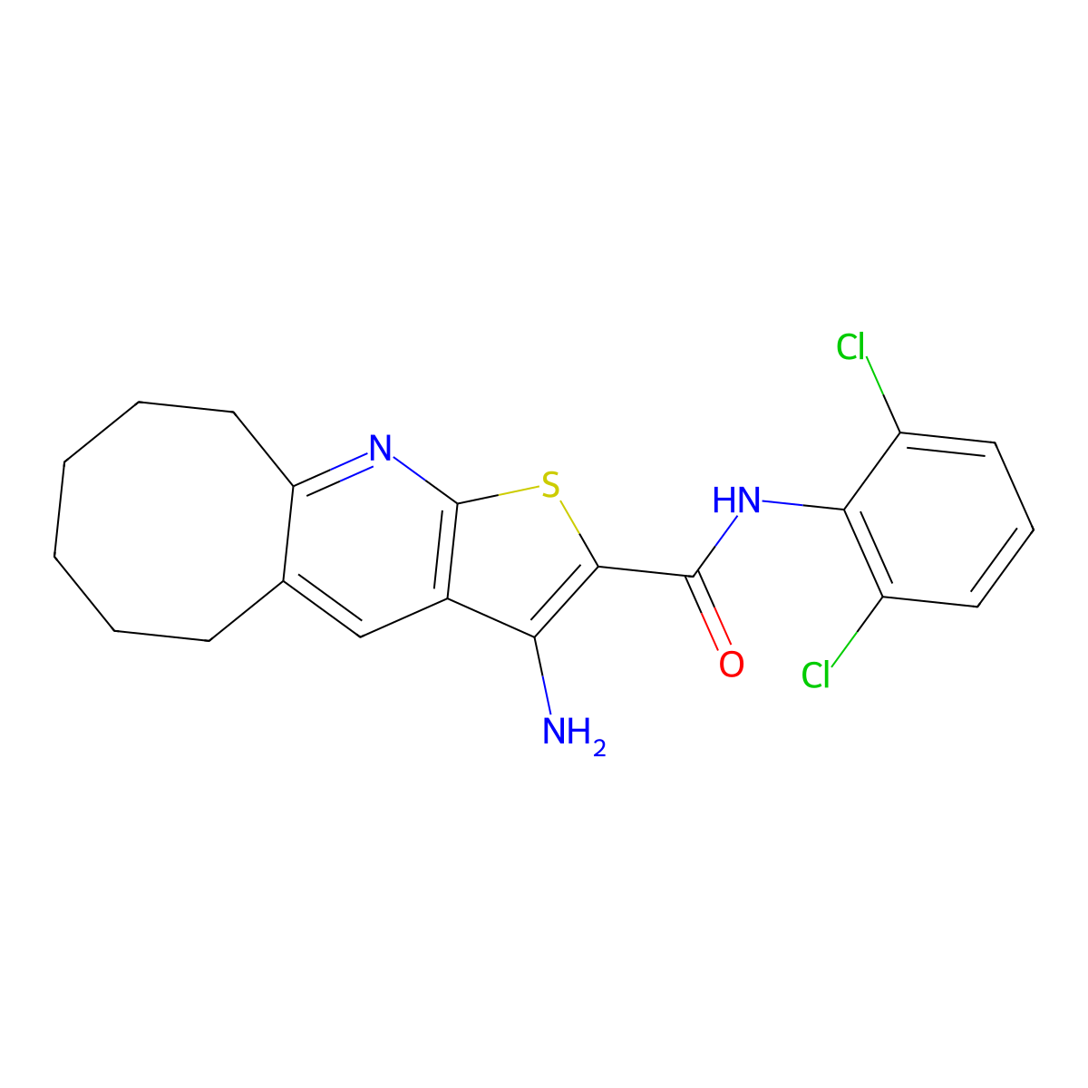 3-amino-N-(2,6-dichlorophenyl)-5,6,7,8,9,10-hexahydrocycloocta[b]thieno[3,2-e]pyridine-2-carboxamide molecular structure, CAS 496804-79-6
