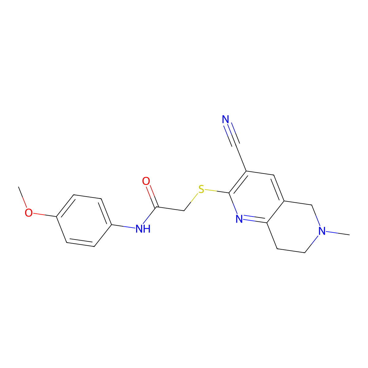 2-[(3-cyano-6-methyl-7,8-dihydro-5H-1,6-naphthyridin-2-yl)sulfanyl]-N-(4-methoxyphenyl)acetamide molecular structure, CAS 496804-84-3