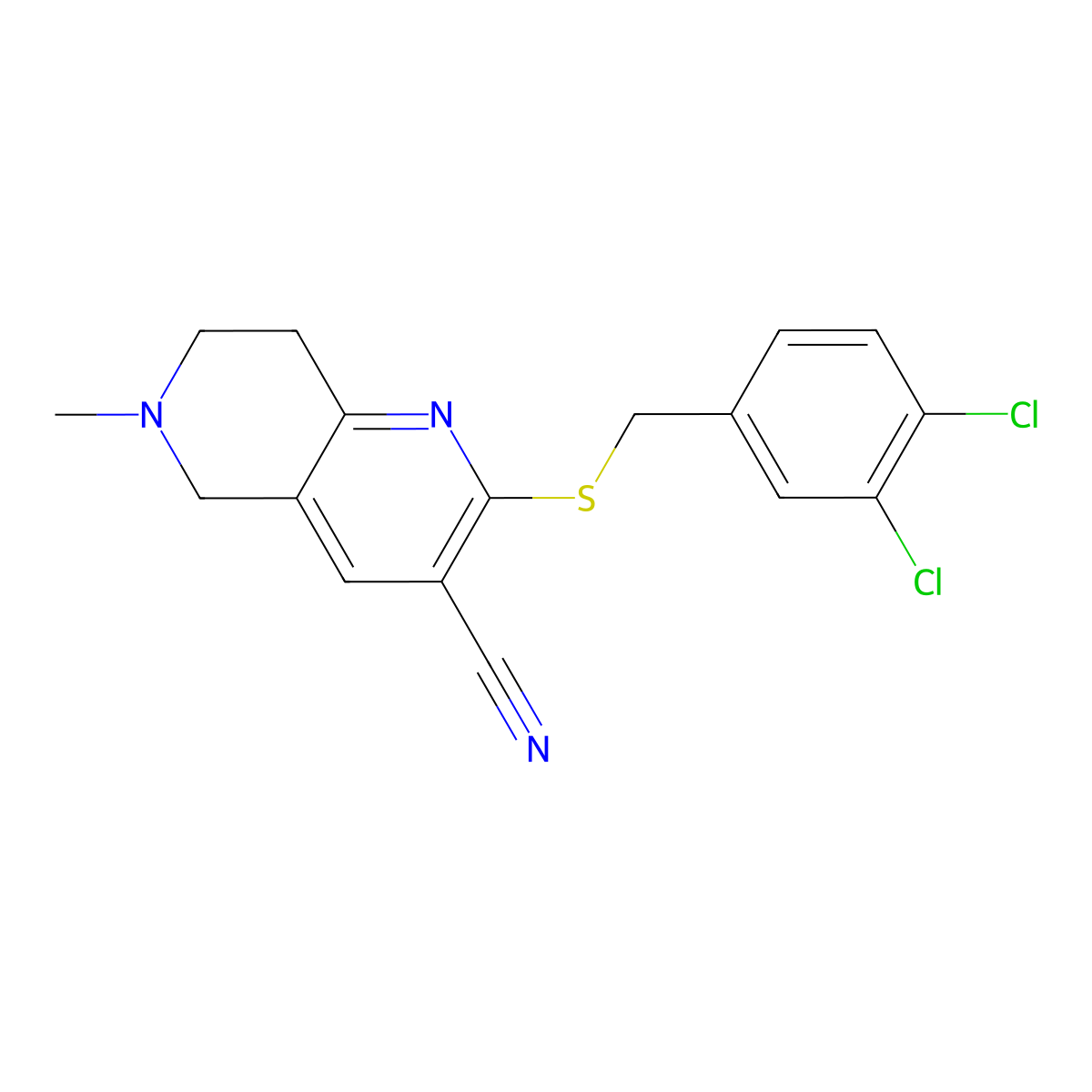 2-[(3,4-dichlorophenyl)methylsulfanyl]-6-methyl-7,8-dihydro-5H-1,6-naphthyridine-3-carbonitrile molecular structure, CAS 496804-86-5