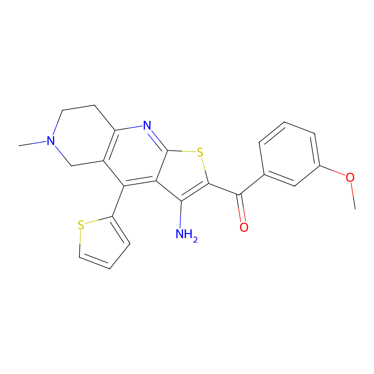 [3-Amino-6-methyl-4-(2-thienyl)-5,6,7,8-tetrahydrothieno[2,3-b][1,6]naphthyridin-2-yl](3-methoxyphenyl)methanone molecular structure, CAS 496804-98-9