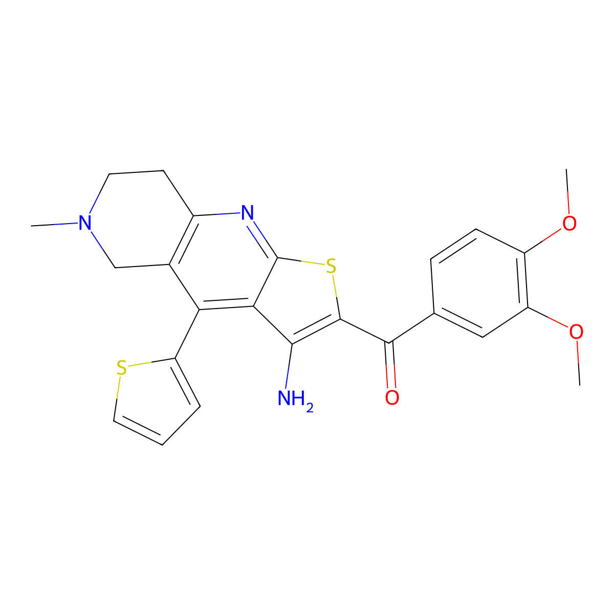 (3-amino-6-methyl-4-thiophen-2-yl-7,8-dihydro-5H-thieno[2,3-b][1,6]naphthyridin-2-yl)-(3,4-dimethoxyphenyl)methanone molecular structure, CAS 496804-99-0