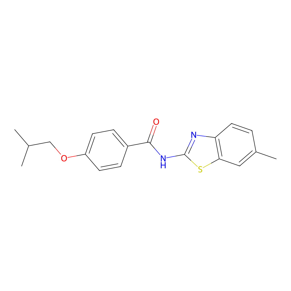 N-(6-methyl-1,3-benzothiazol-2-yl)-4-(2-methylpropoxy)benzamide molecular structure, CAS 496807-55-7